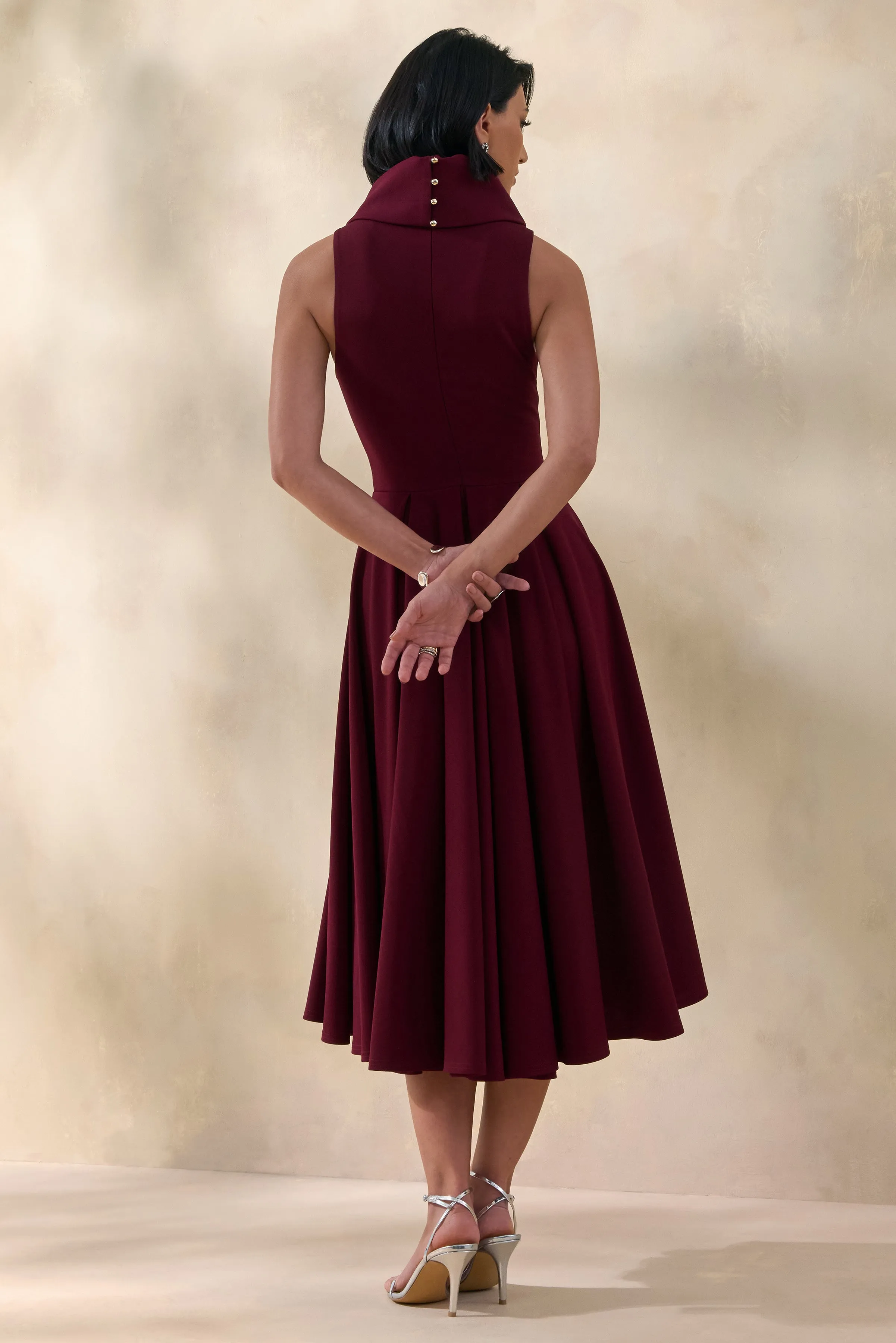 Exclusivity | Burgundy High-Neck Midi Dress sold by Club L London product image thumbnail 2