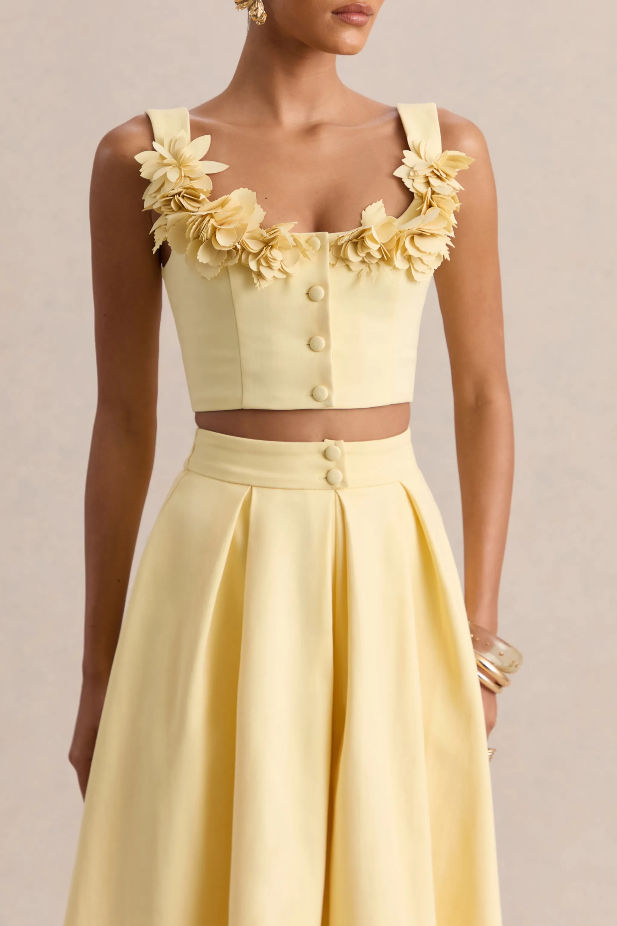 Caprielle | Lemon Scoop-Neck Crop-Top With Corsage Detailing sold by Club L London product image thumbnail 4