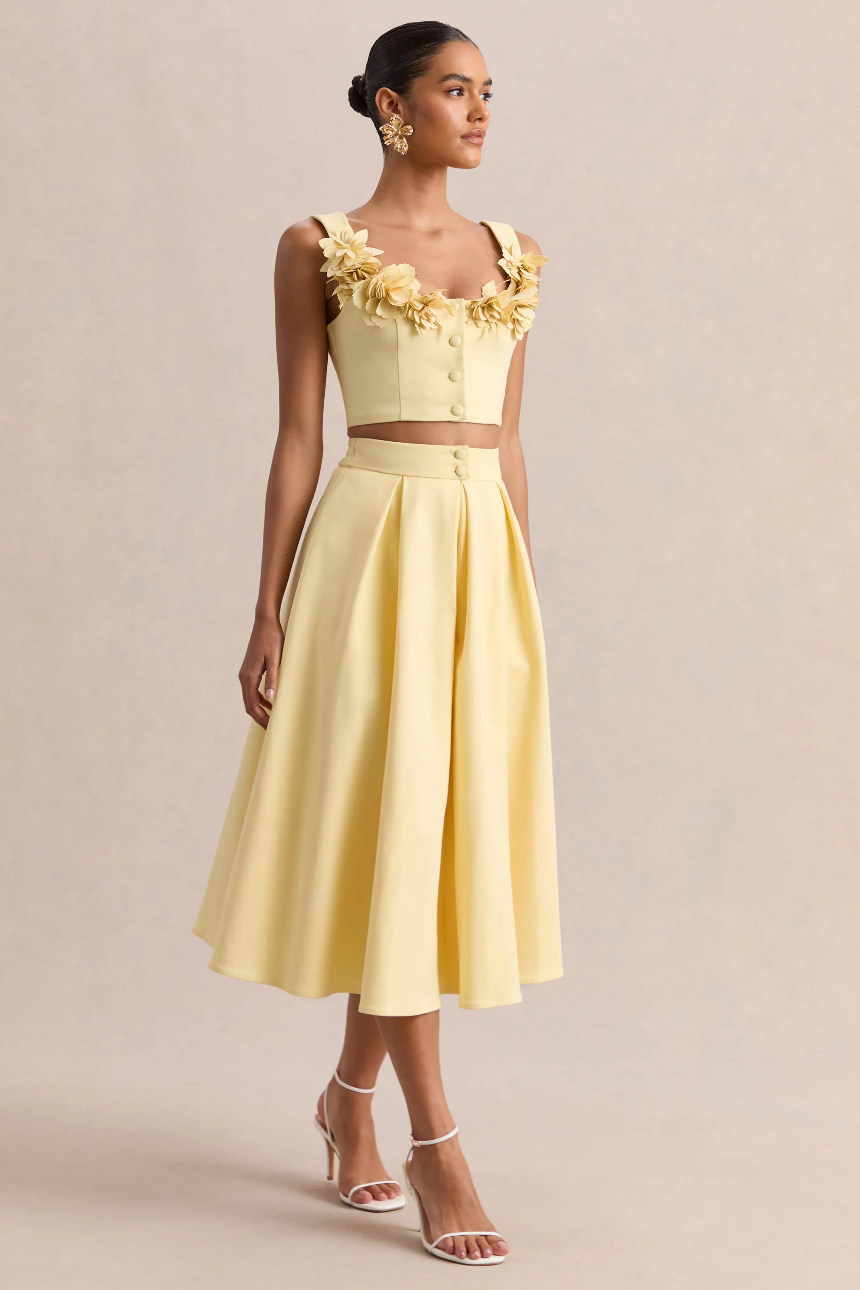 Caprielle | Lemon Scoop-Neck Crop-Top With Corsage Detailing sold by Club L London product image thumbnail 5