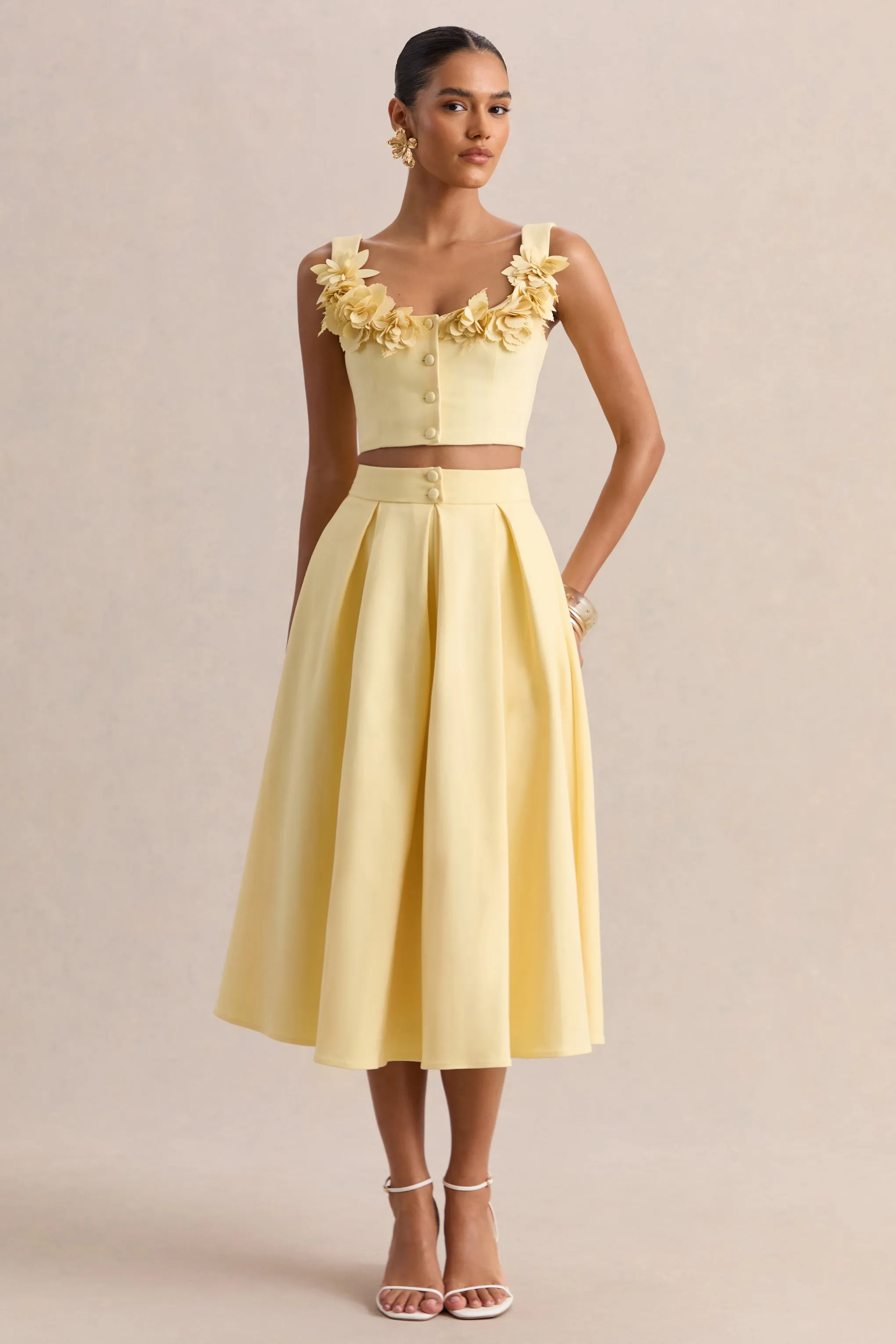 Caprielle | Lemon Scoop-Neck Crop-Top With Corsage Detailing sold by Club L London product image thumbnail 2