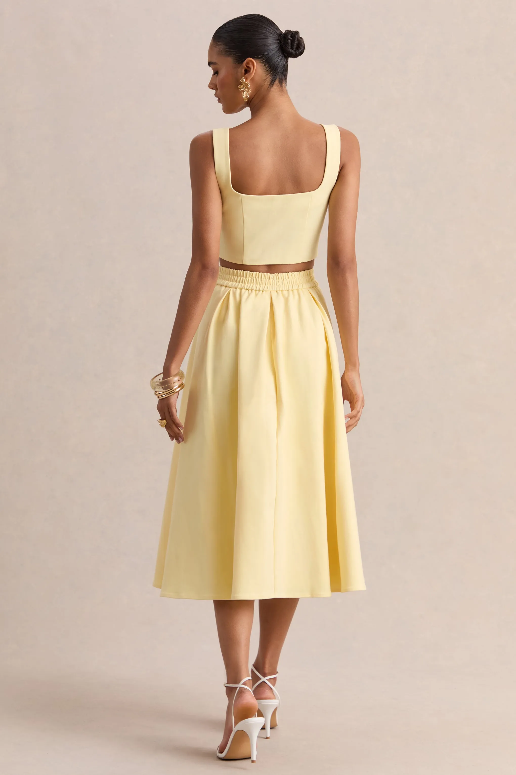 Caprielle | Lemon Scoop-Neck Crop-Top With Corsage Detailing sold by Club L London product image thumbnail 3