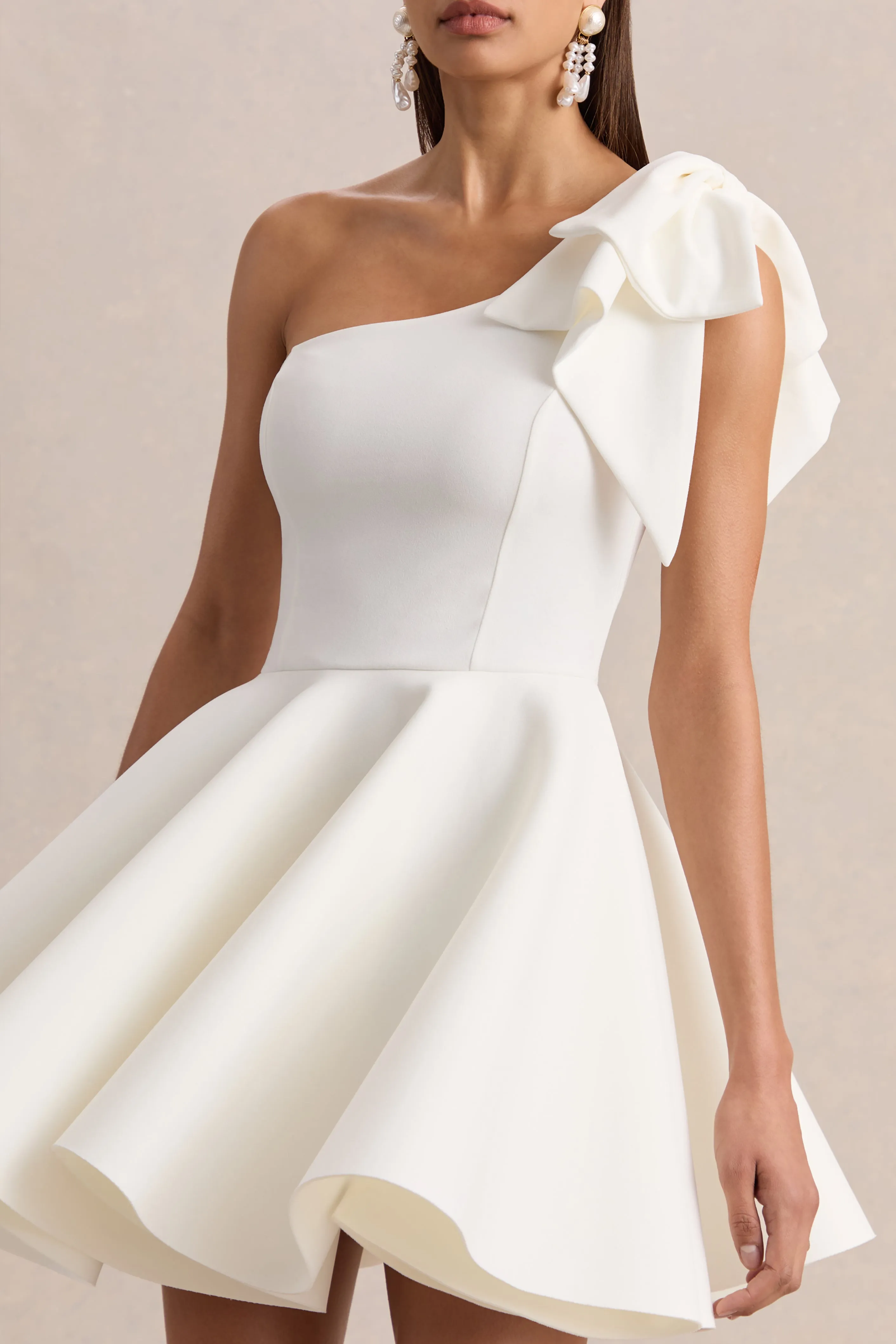 Prosperity | White Asymmetric-Neck Mini Dress With Bow Detail sold by Club L London product image thumbnail 3