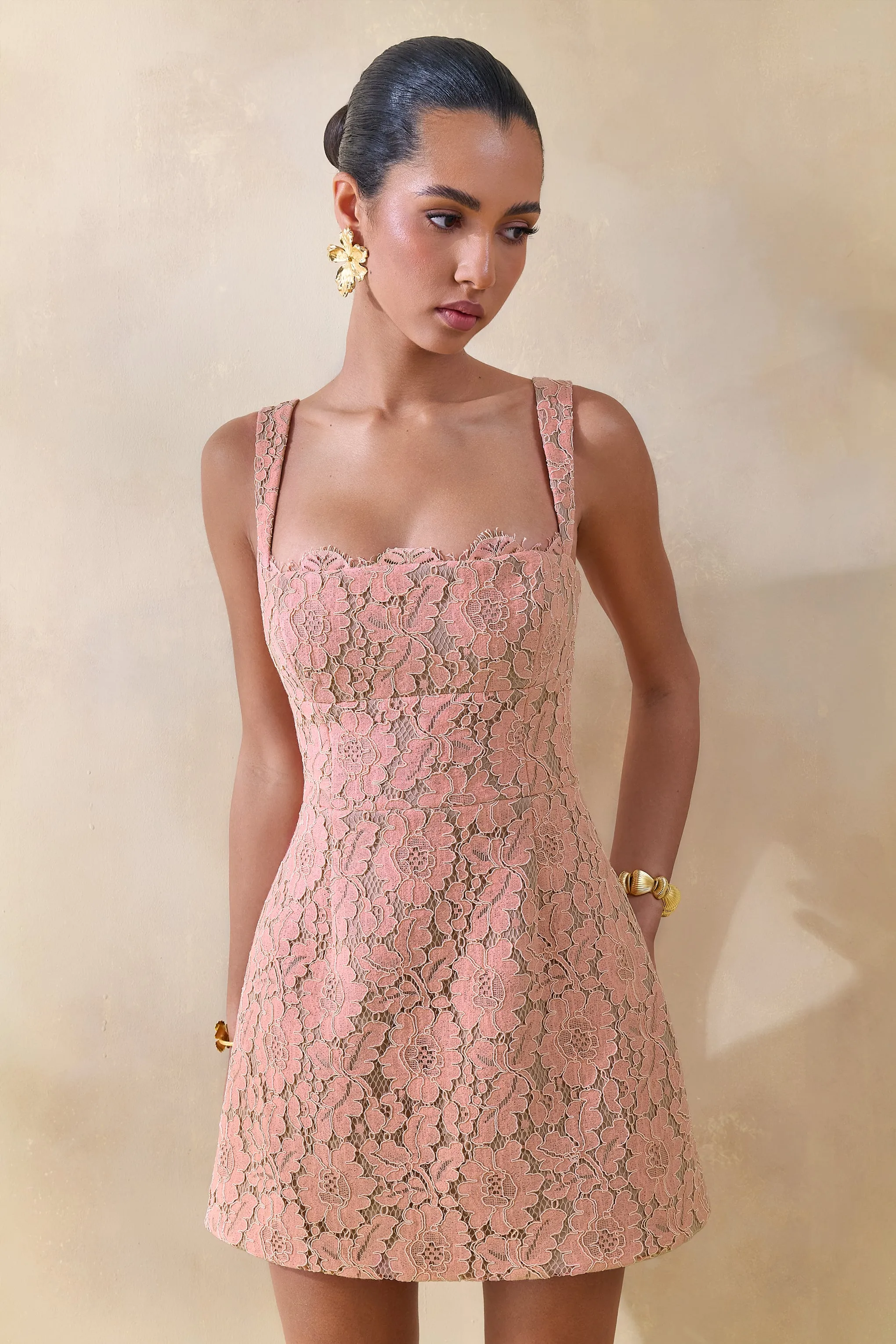 Orelisse | Coral Lace Square-Neck Mini Dress sold by Club L London product image thumbnail 3