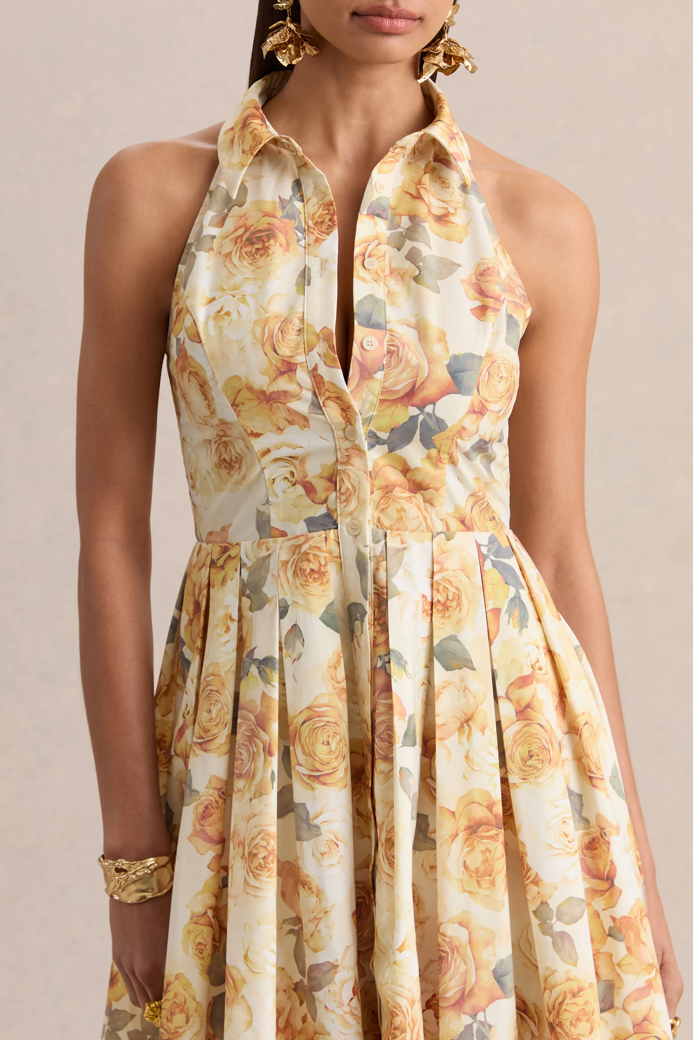 Paulie | Lemon Rose Print Poplin Skater Mini Dress sold by Club L London product image thumbnail 3