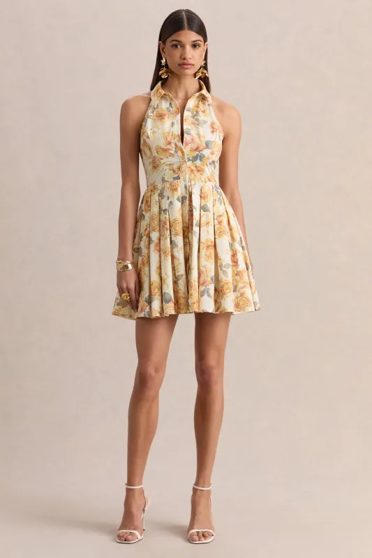Paulie | Lemon Rose Print Poplin Skater Mini Dress made by Club L London