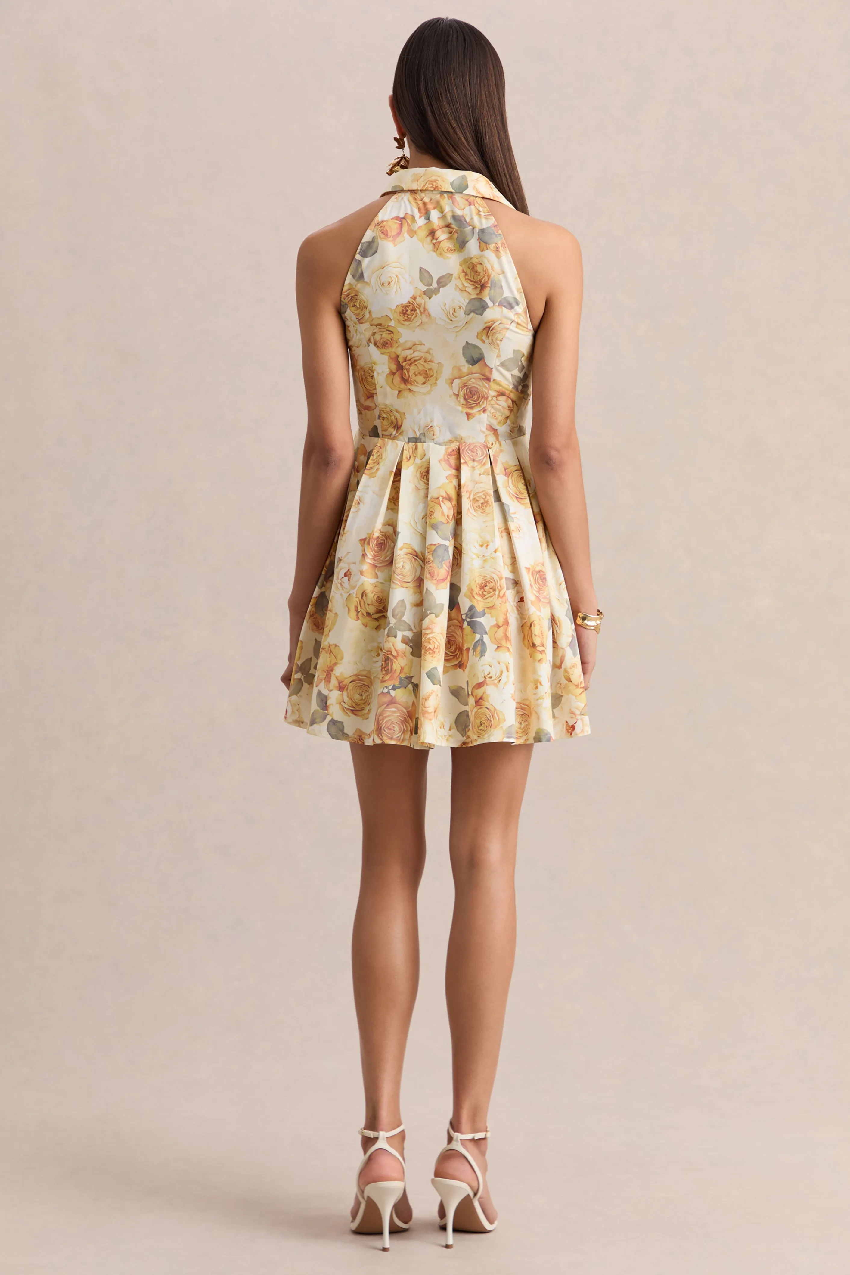 Paulie | Lemon Rose Print Poplin Skater Mini Dress sold by Club L London product image thumbnail 2