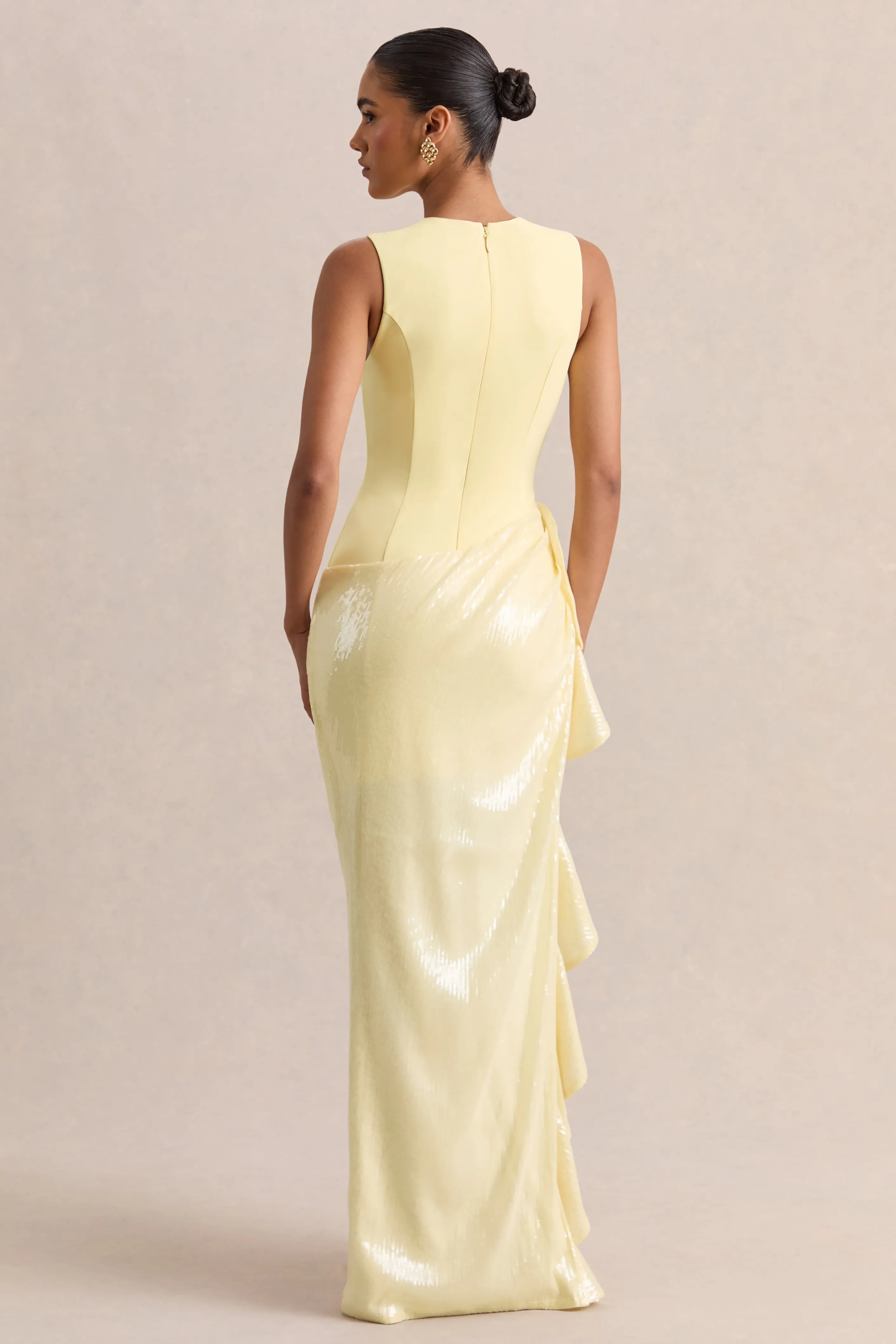 Ada | Lemon Crew-Neck Maxi Dress With Sheer Skirt And Ruffled Detailing sold by Club L London product image thumbnail 2