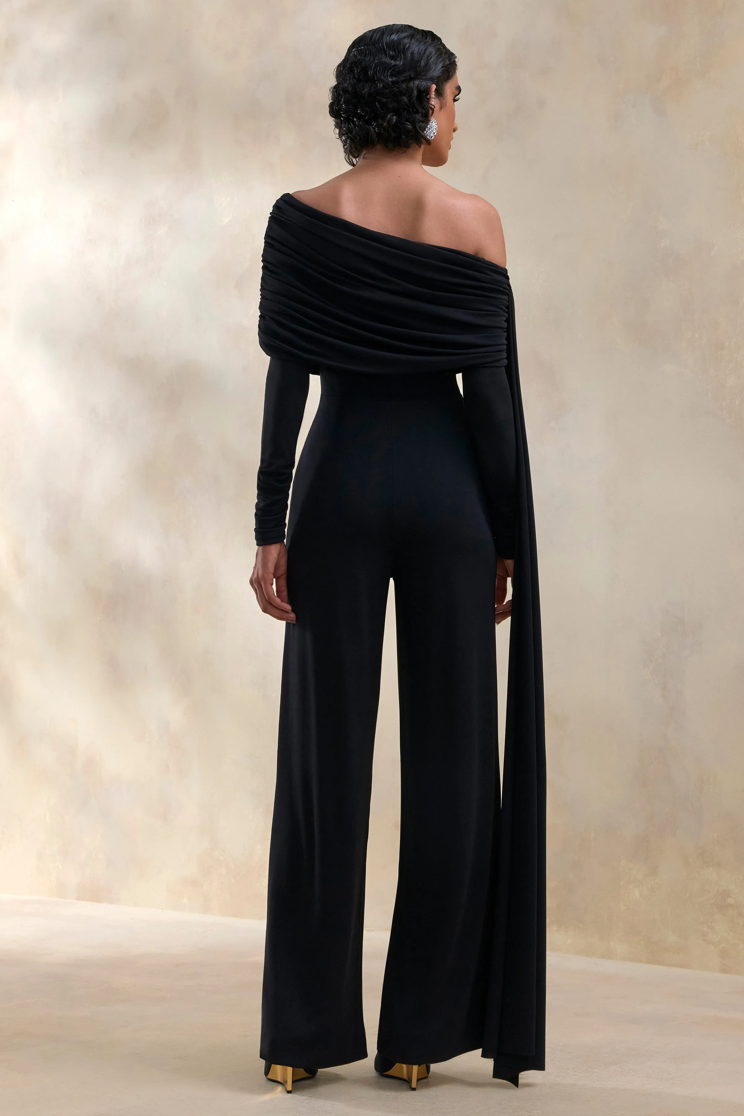 Elova | Black Bardot-Neck Jumpsuit With Sash sold by Club L London product image thumbnail 2