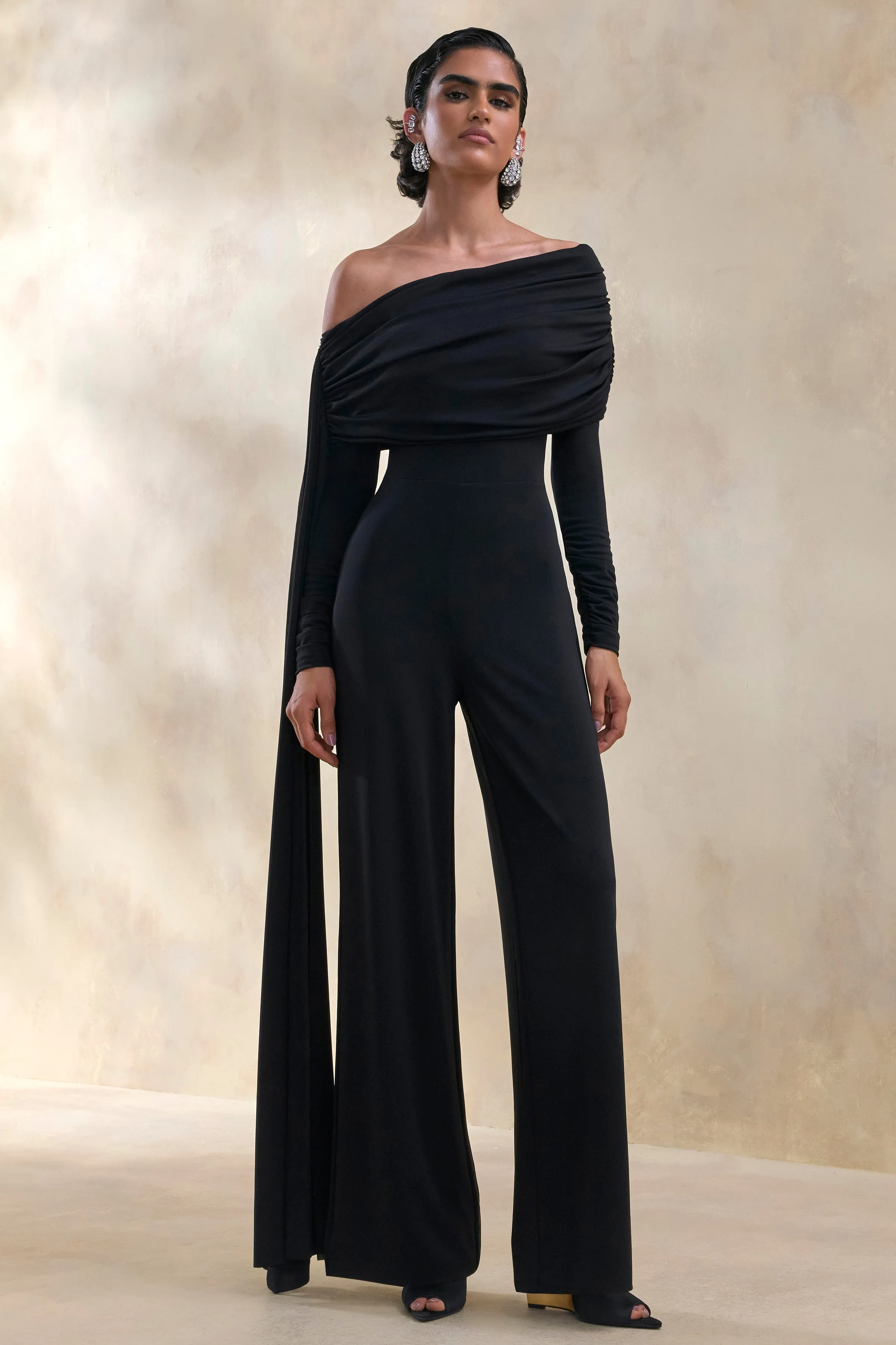 Elova | Black Bardot-Neck Jumpsuit With Sash sold by Club L London product image thumbnail 4