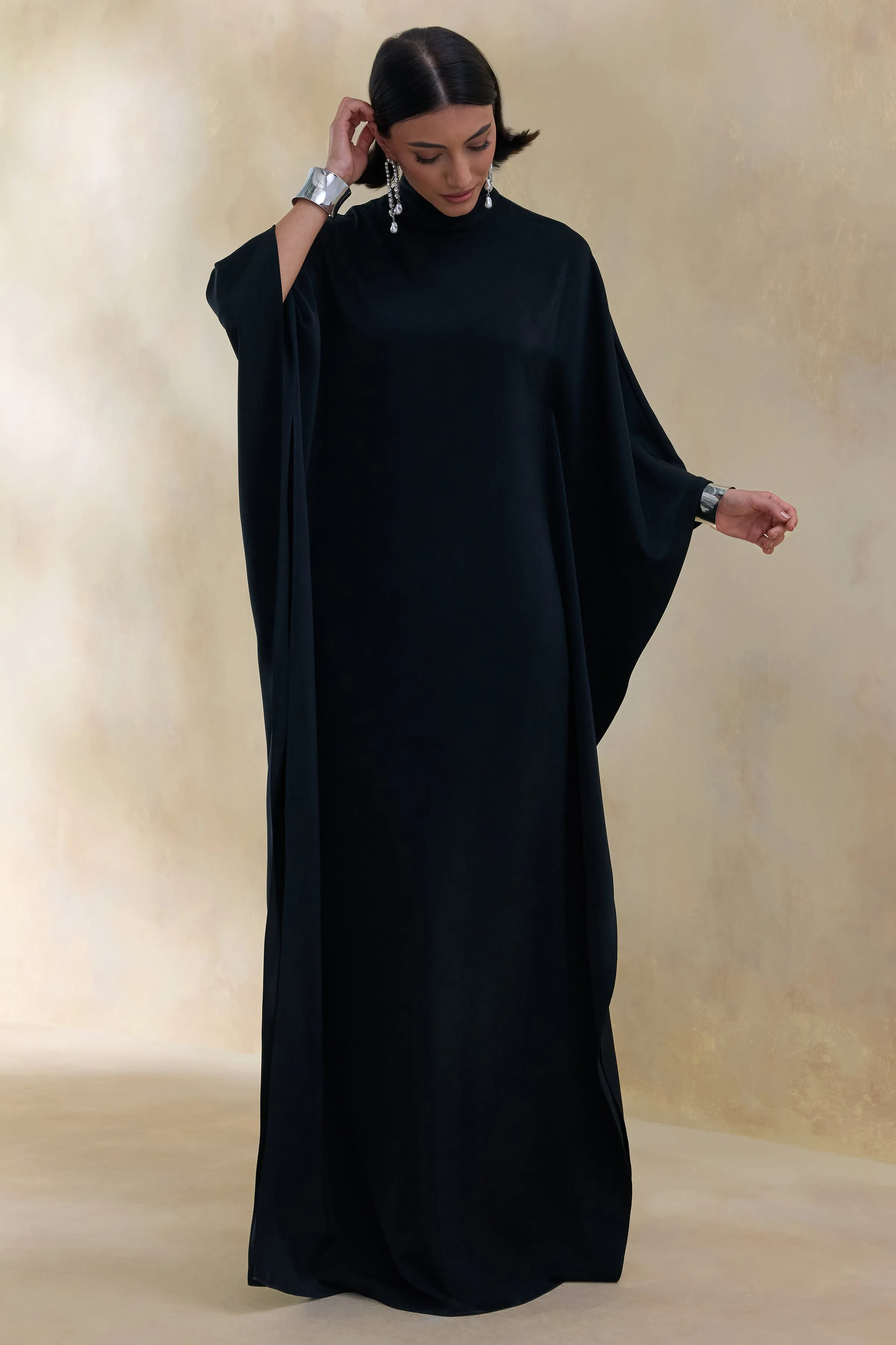 Lumisette | Black Satin High-Neck Maxi Dress With Cape sold by Club L London product image thumbnail 5