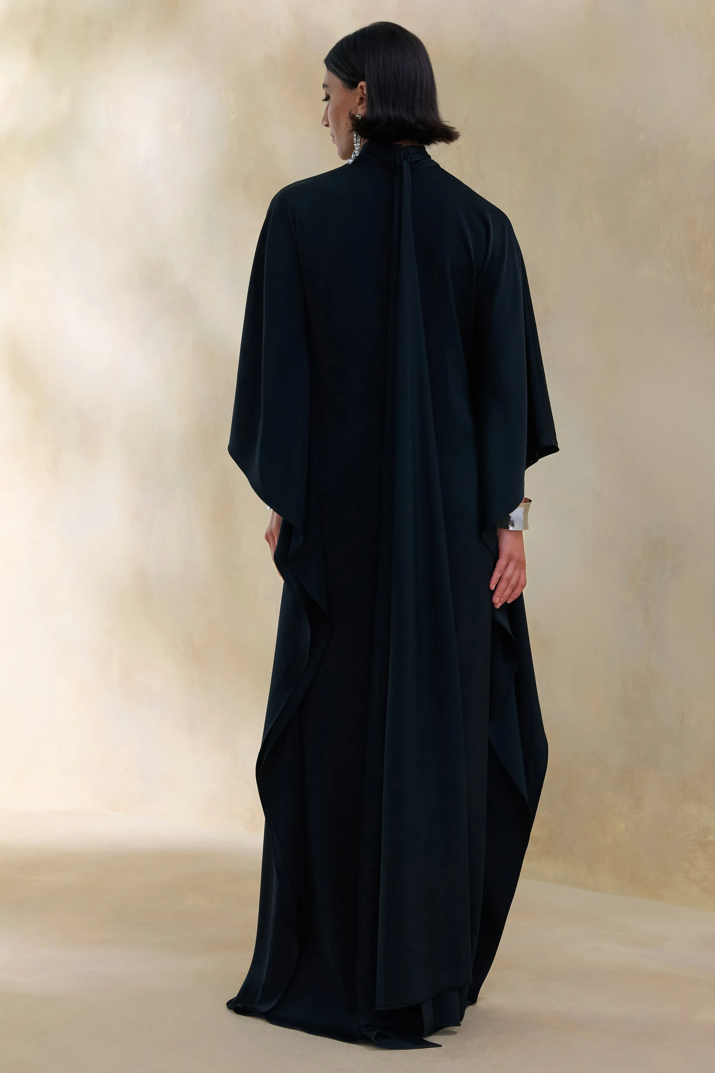 Lumisette | Black Satin High-Neck Maxi Dress With Cape sold by Club L London product image thumbnail 2