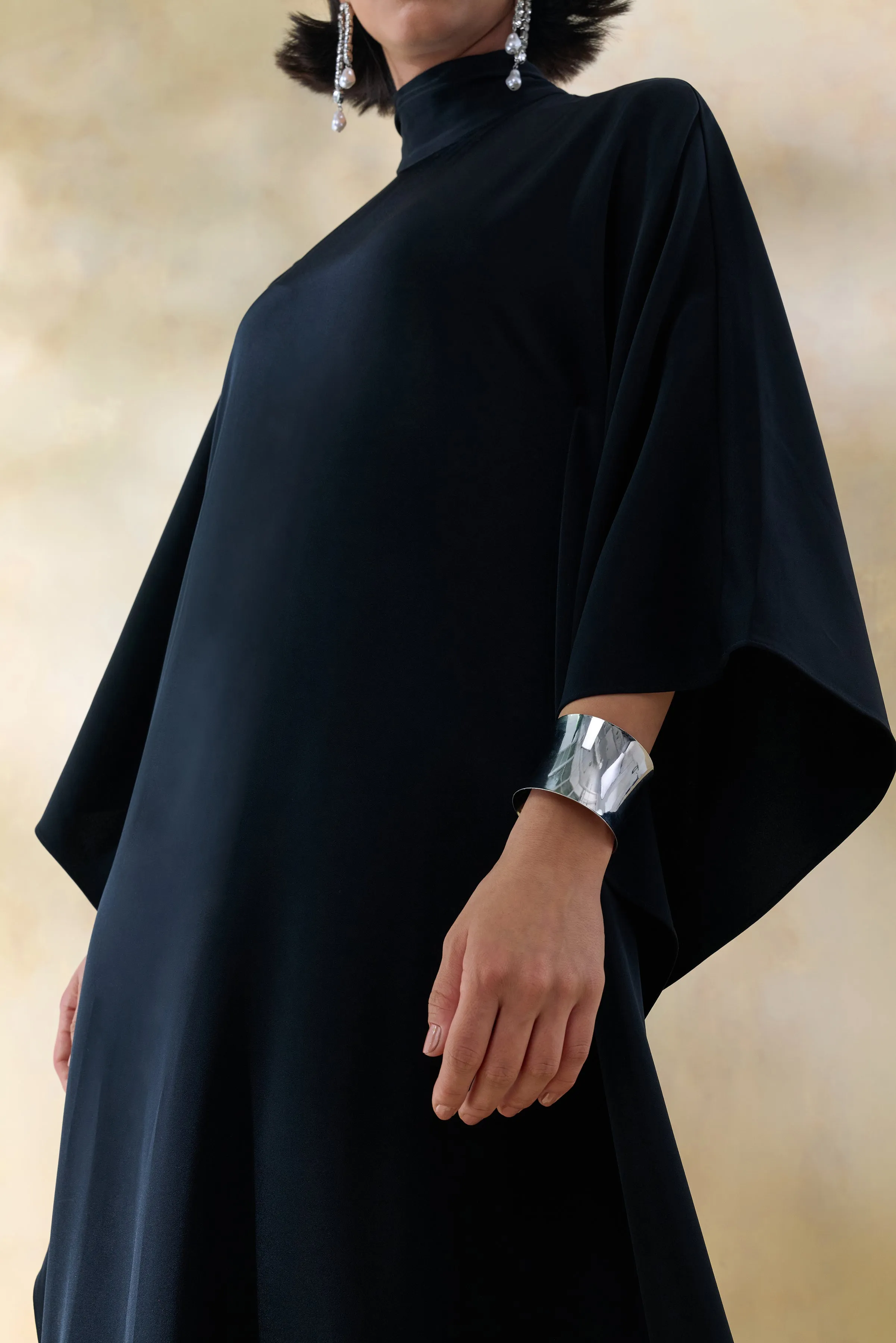 Lumisette | Black Satin High-Neck Maxi Dress With Cape sold by Club L London product image thumbnail 3