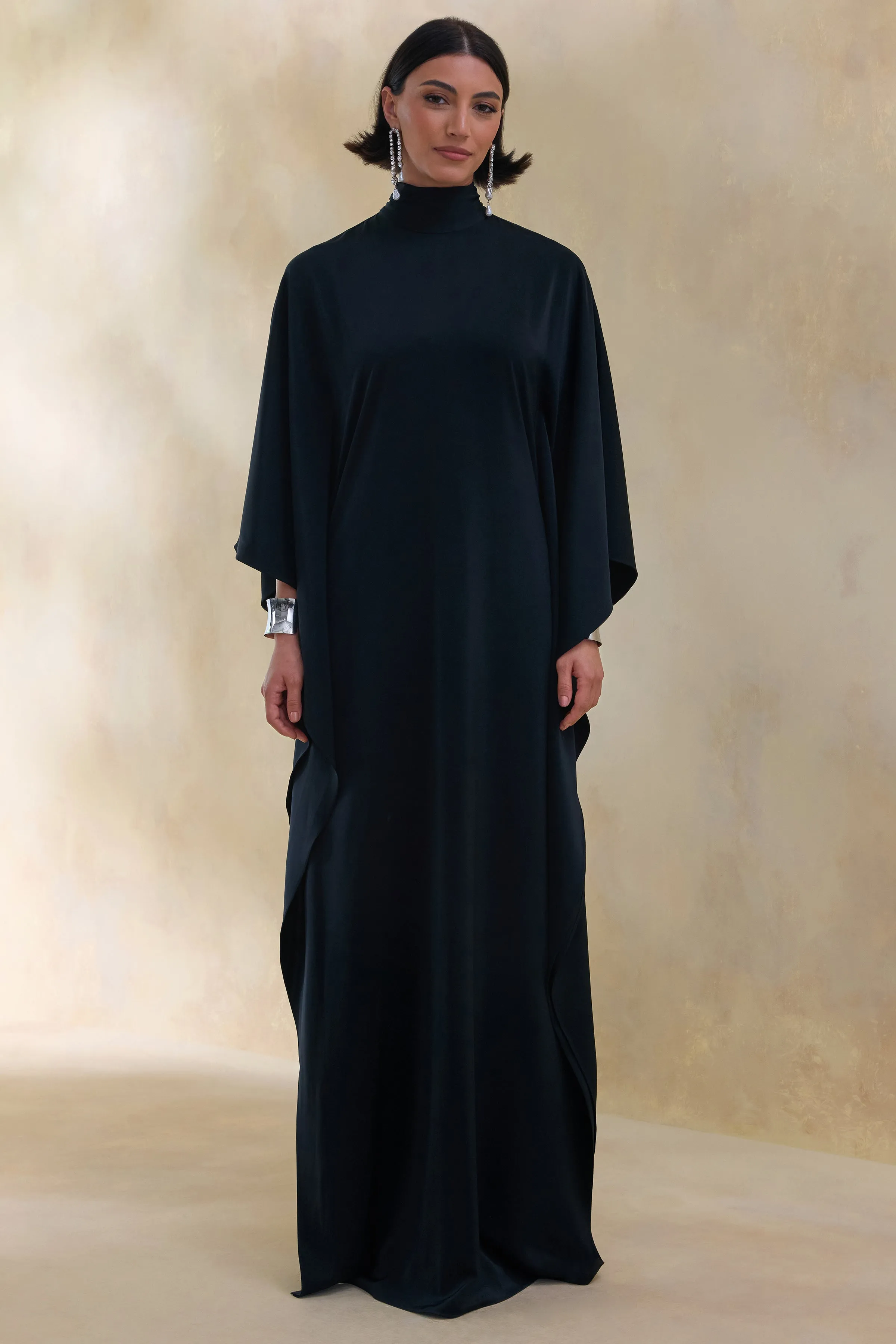 Lumisette | Black Satin High-Neck Maxi Dress With Cape sold by Club L London product image thumbnail 4