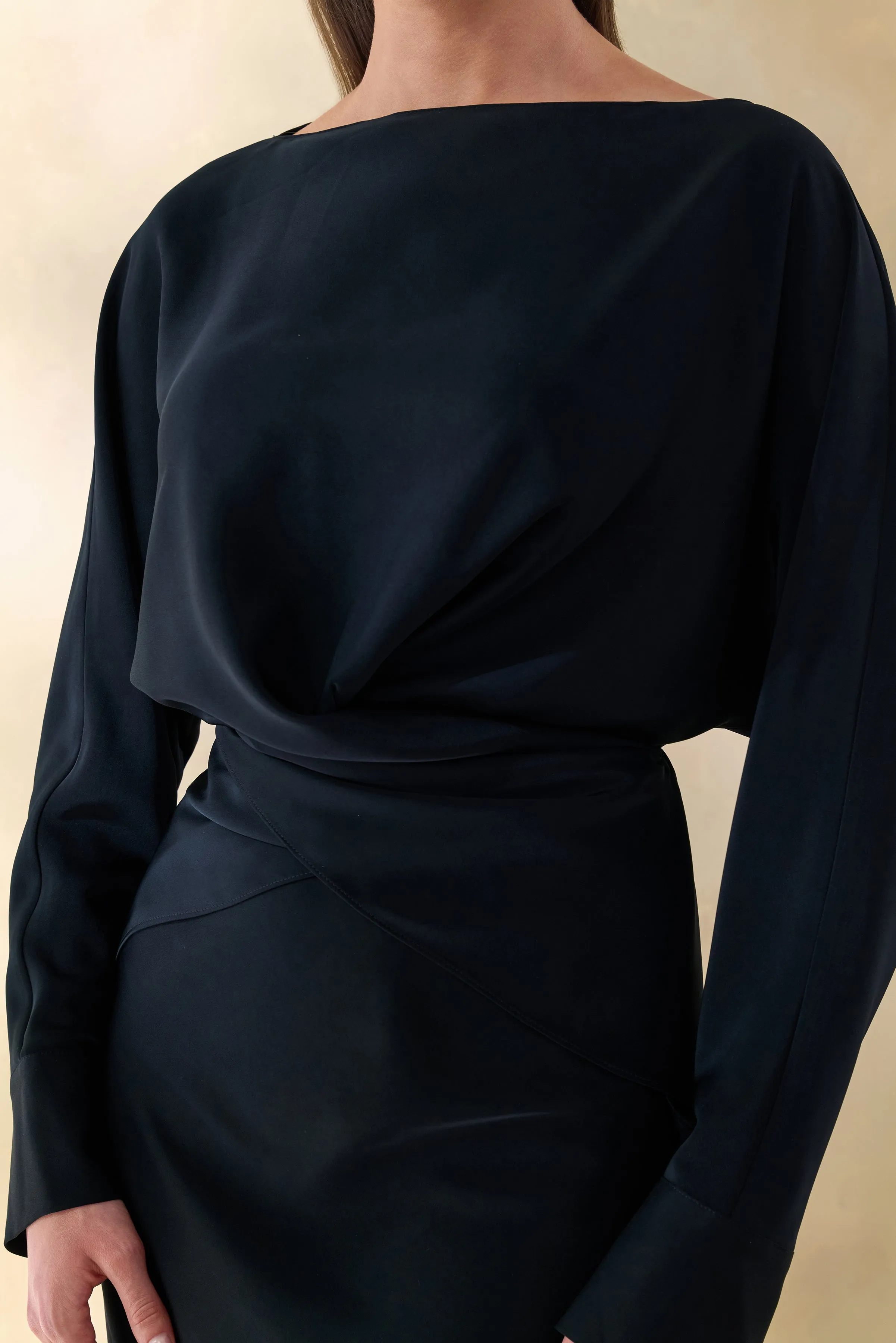 Miravia | Black Satin Wide-Neck Long-Sleeve Top sold by Club L London product image thumbnail 3