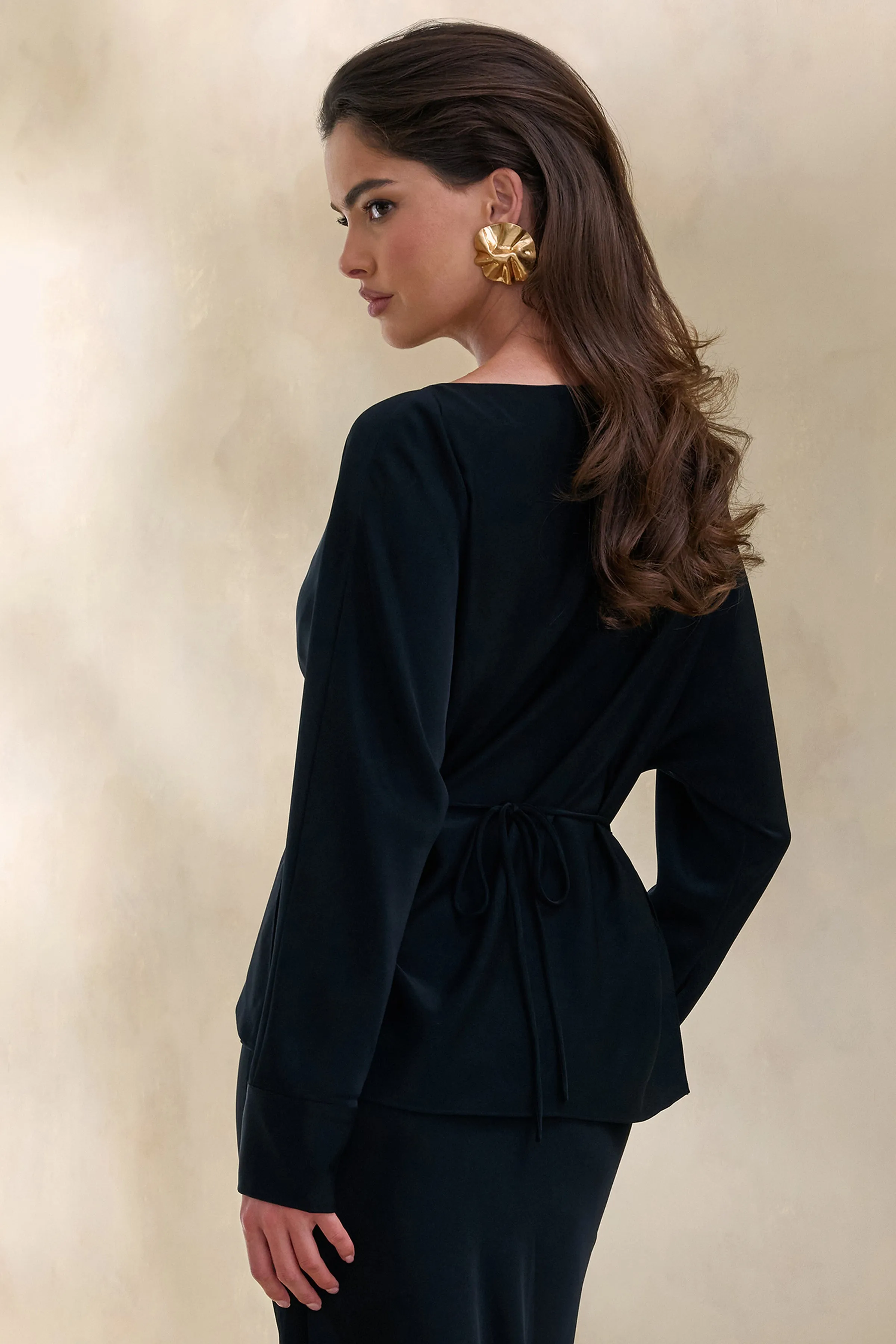 Miravia | Black Satin Wide-Neck Long-Sleeve Top sold by Club L London product image thumbnail 2