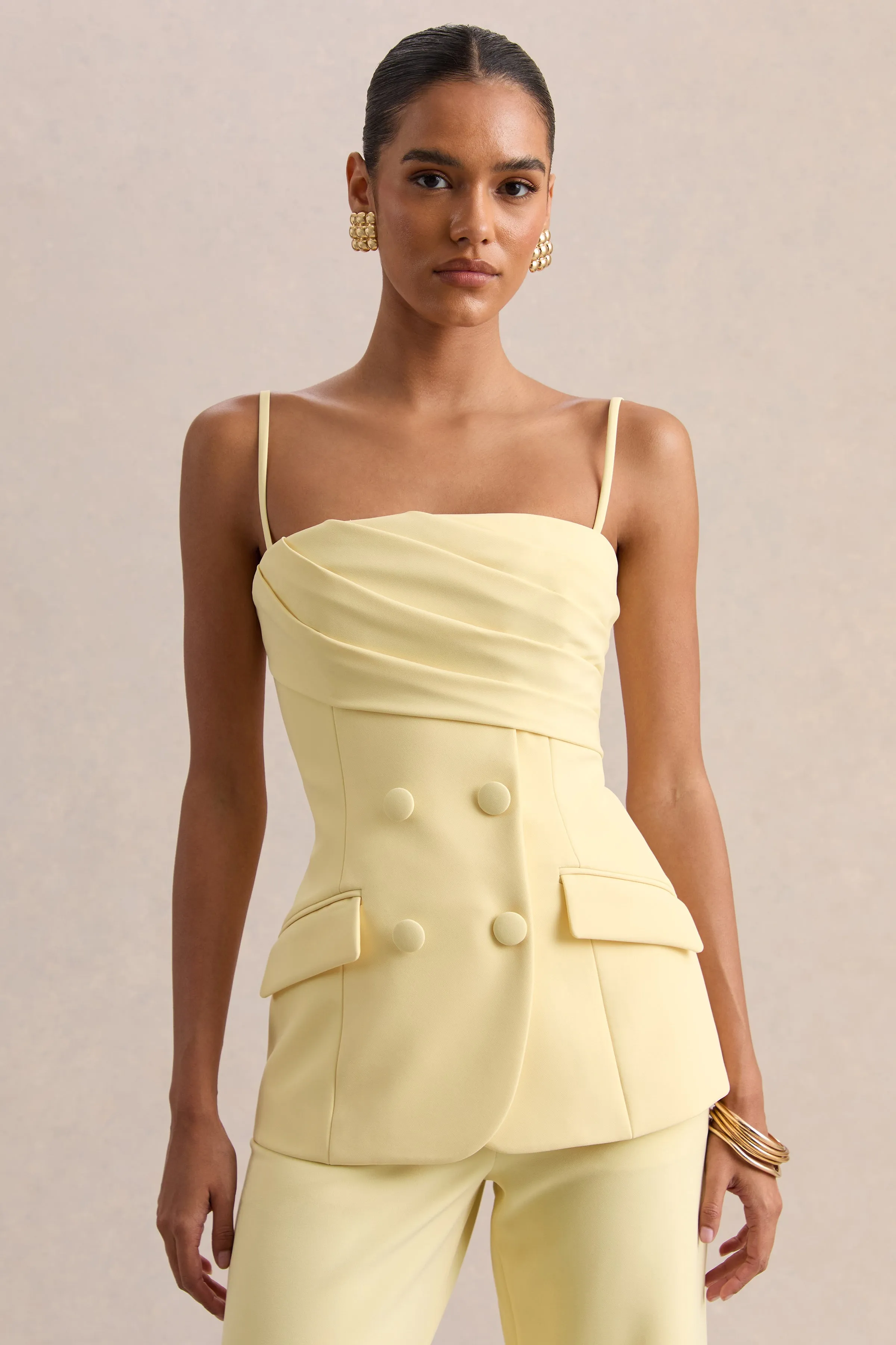 Lunivra | Lemon Square-Neck Tailored Top sold by Club L London