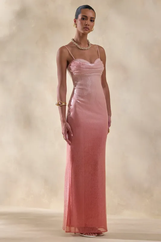 Feloria | Coral Ombre Sequin Cowl-Neck Maxi Dress made by Club L London