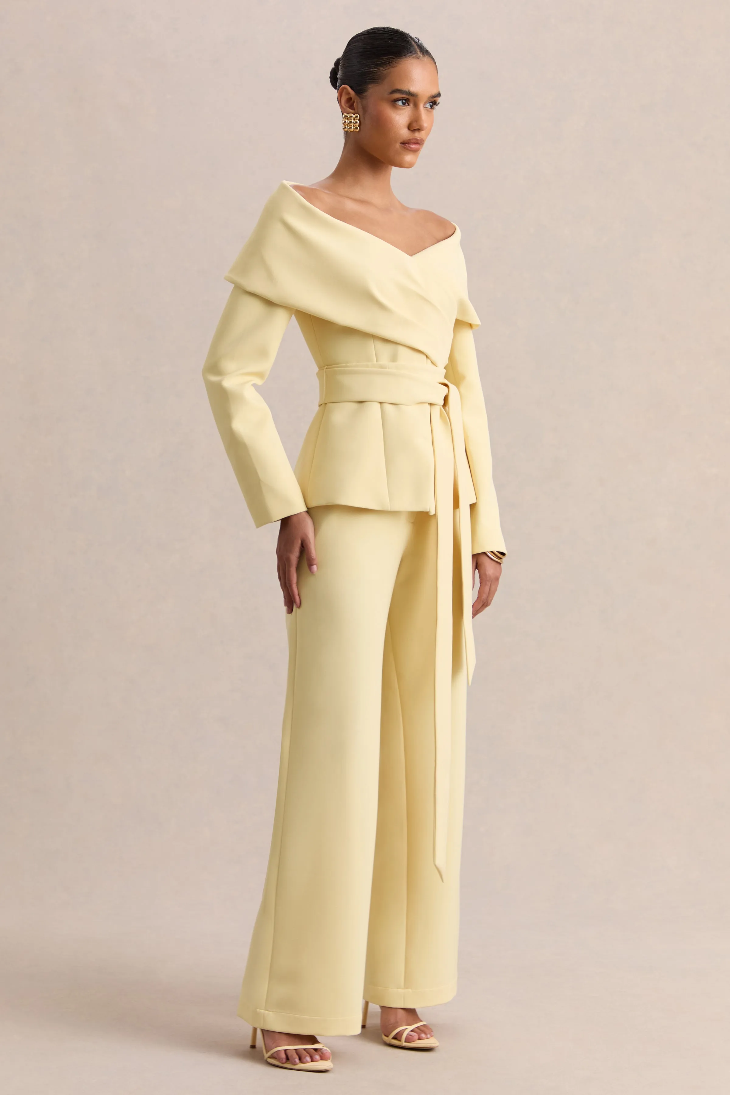 Empress | Lemon Bardot-Neck Tailored Top sold by Club L London product image thumbnail 4