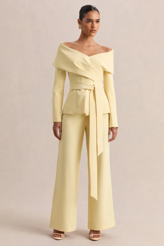 Empress | Lemon Bardot-Neck Tailored Top made by Club L London