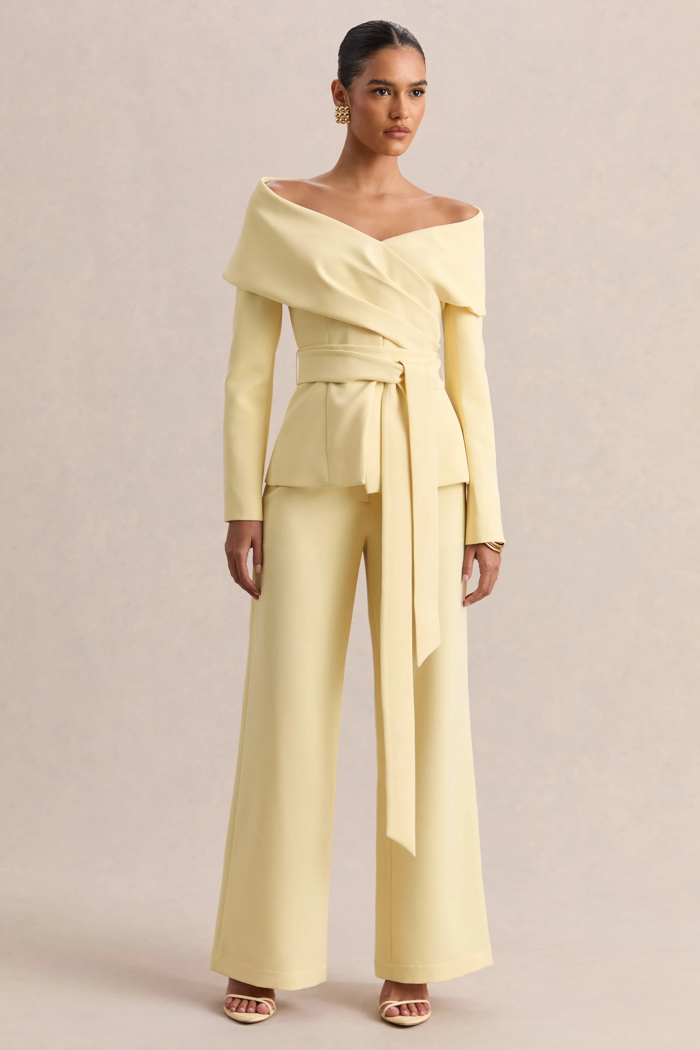 Empress | Lemon Bardot-Neck Tailored Top sold by Club L London