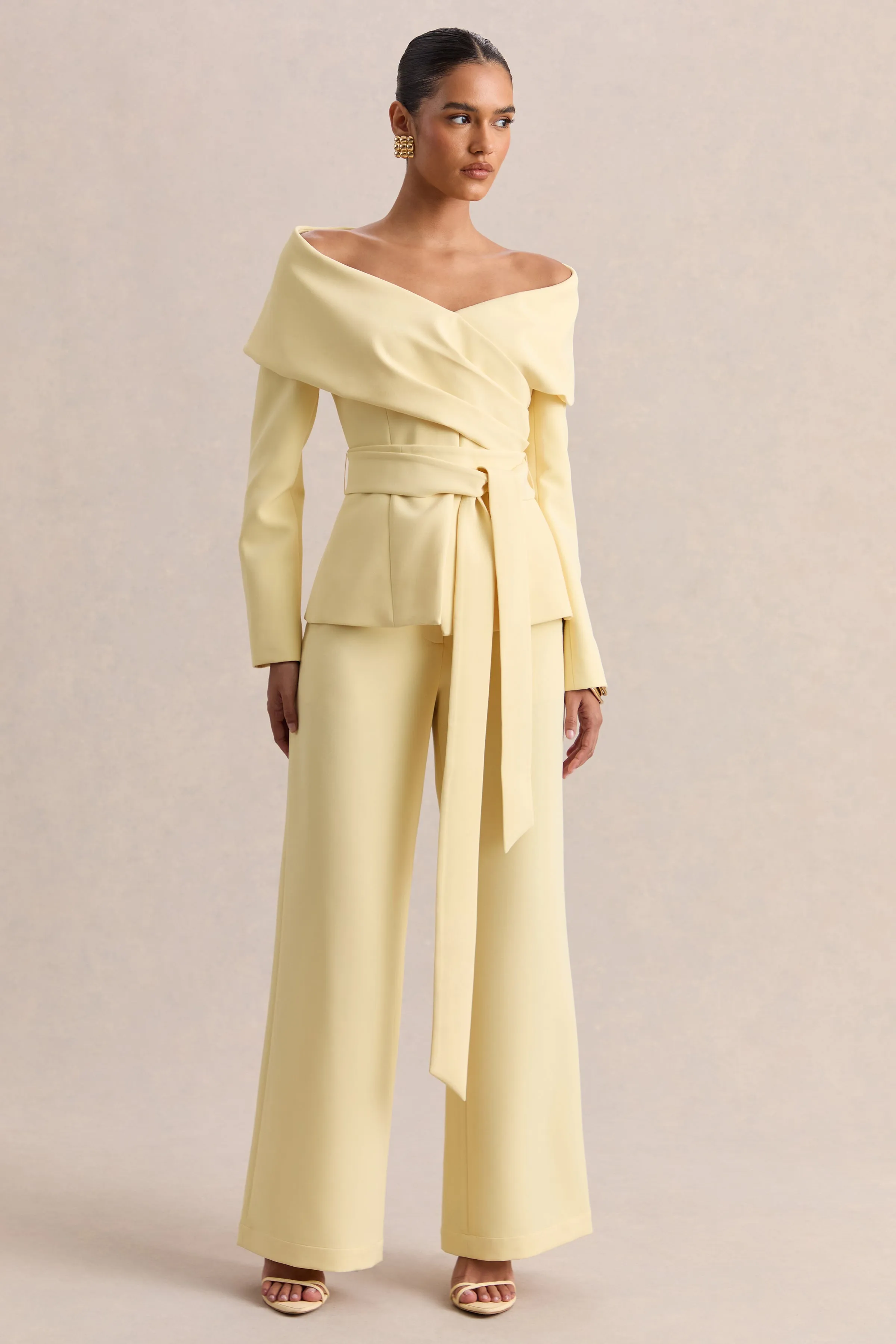 Empress | Lemon Bardot-Neck Tailored Top sold by Club L London product image thumbnail 5