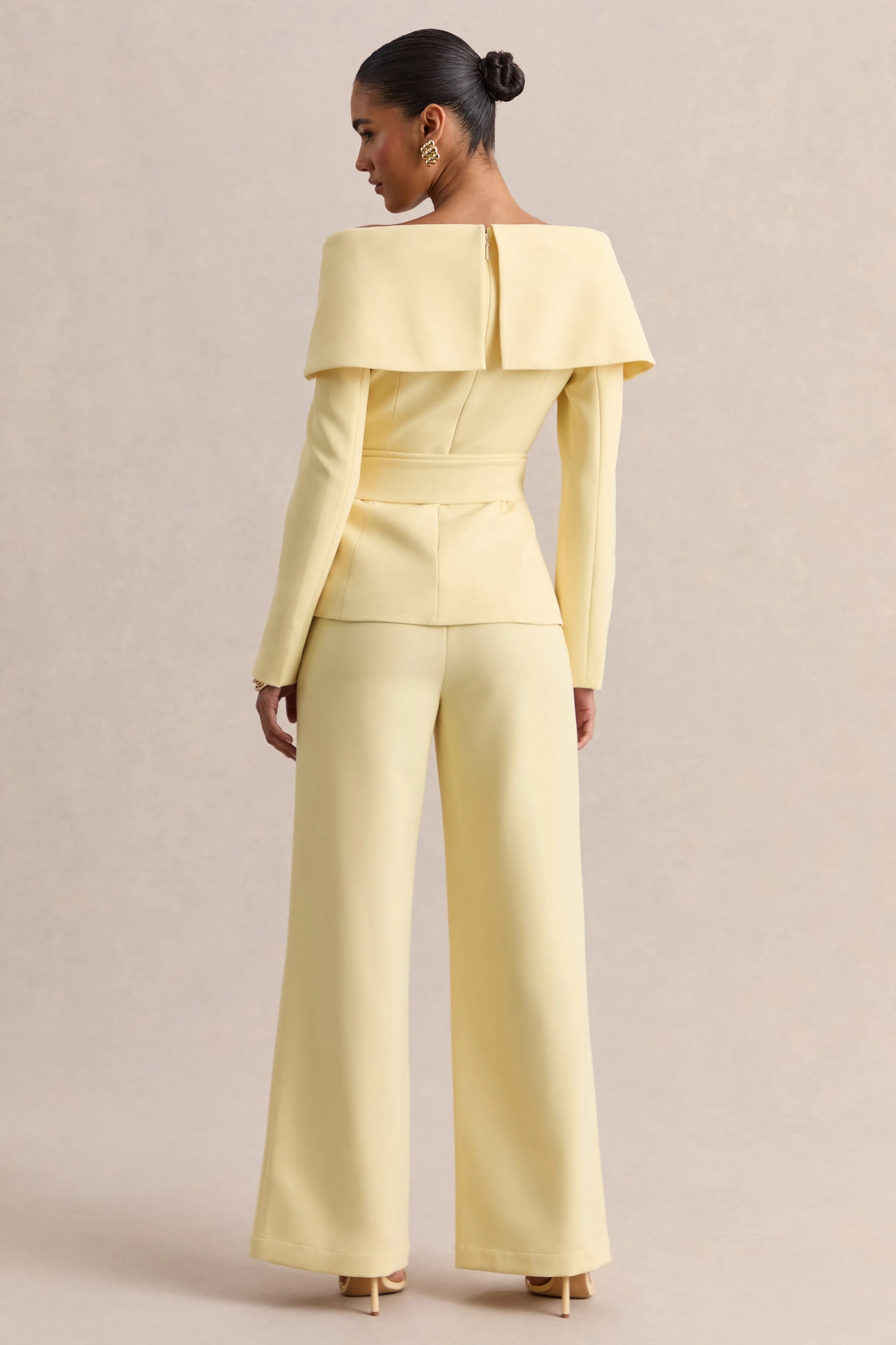 Empress | Lemon Bardot-Neck Tailored Top sold by Club L London product image thumbnail 2