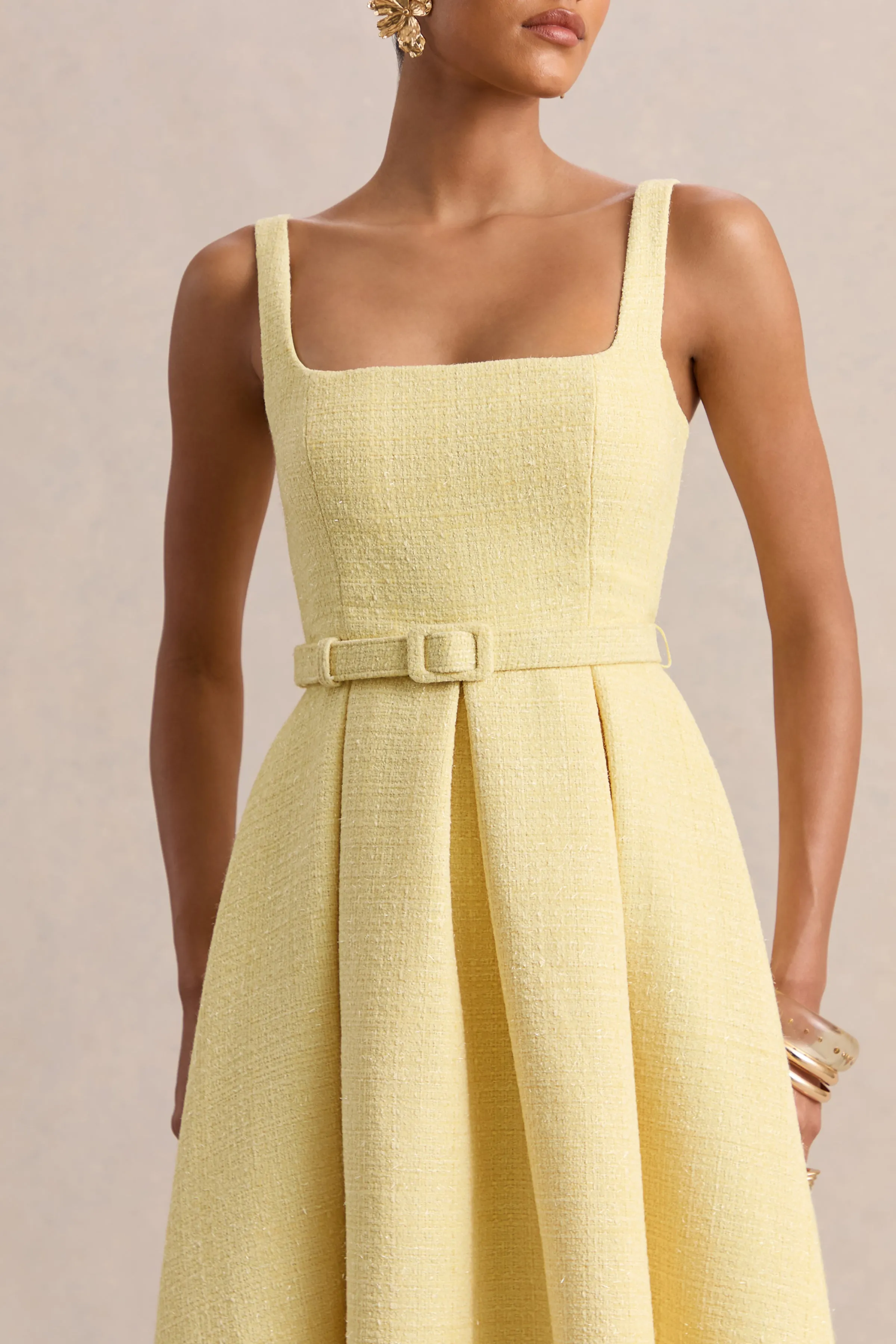 Camoria | Lemon Boucle Square-Neck Midi Dress sold by Club L London product image thumbnail 3