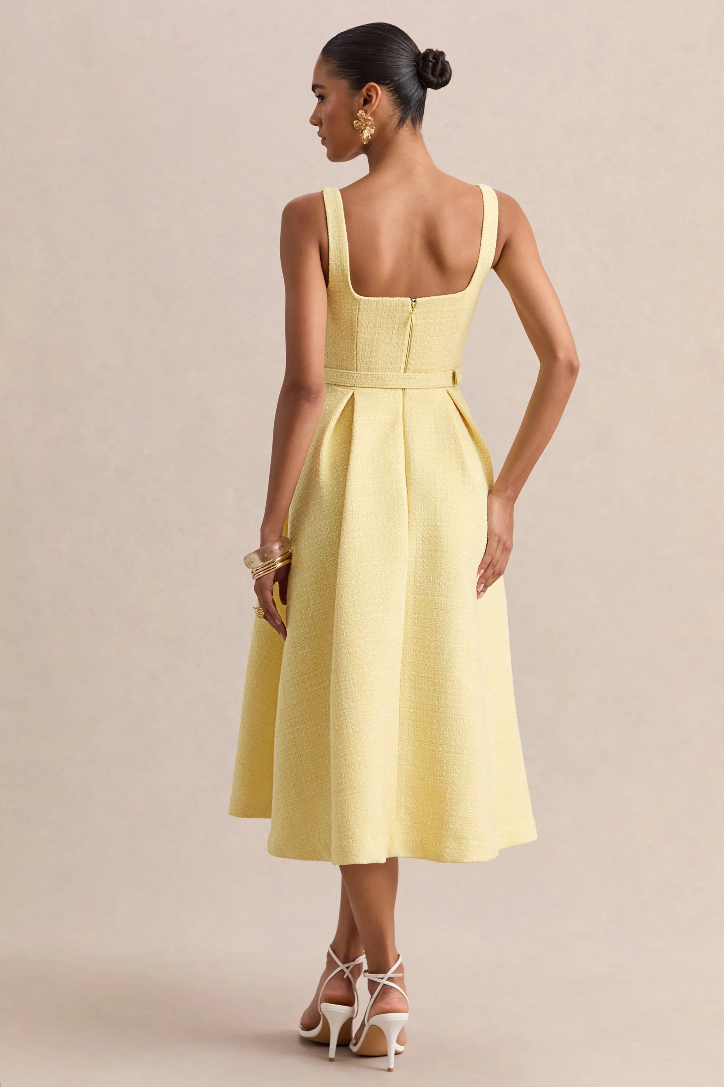 Camoria | Lemon Boucle Square-Neck Midi Dress sold by Club L London product image thumbnail 2