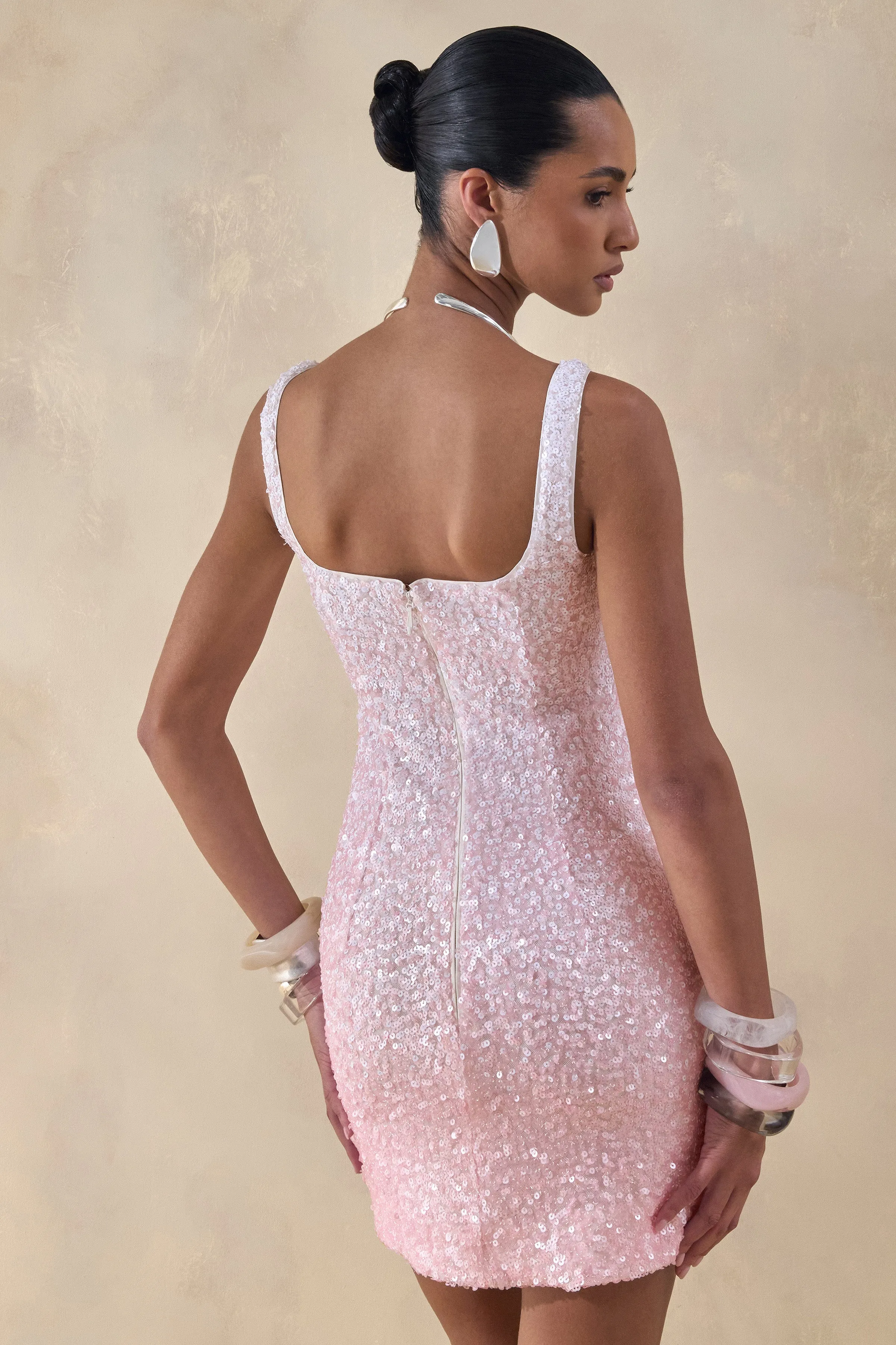 Rionelle | Pink And White Sequin Mini Dress sold by Club L London product image thumbnail 3
