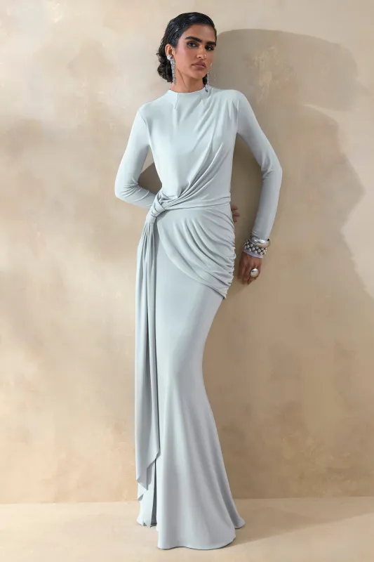 Kyrissa | Blue High-Neck Maxi Dress With Gathered-Detailing made by Club L London