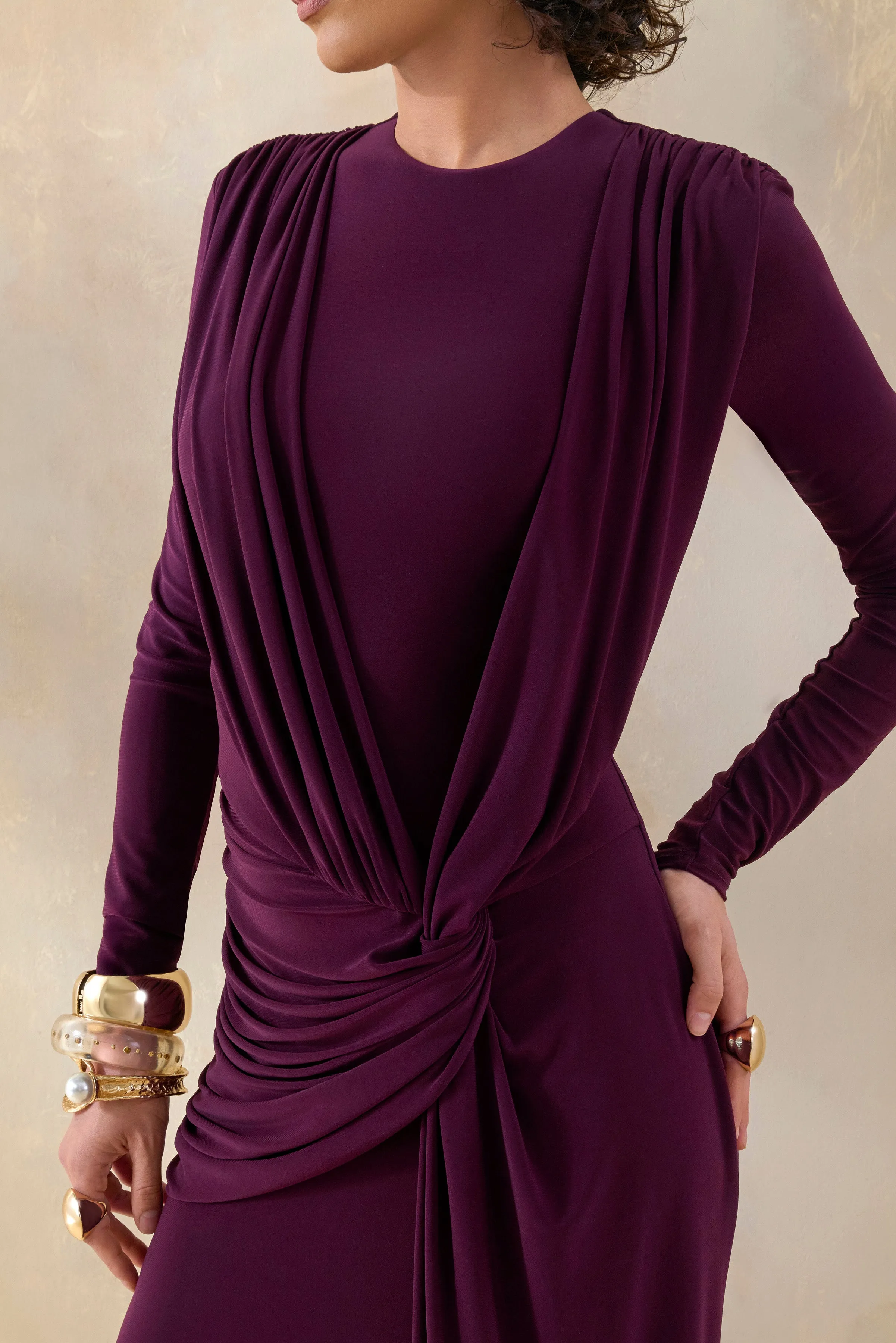 Desirelle | Plum Crew-Neck Maxi Dress With Gathered-Detailing sold by Club L London product image thumbnail 5