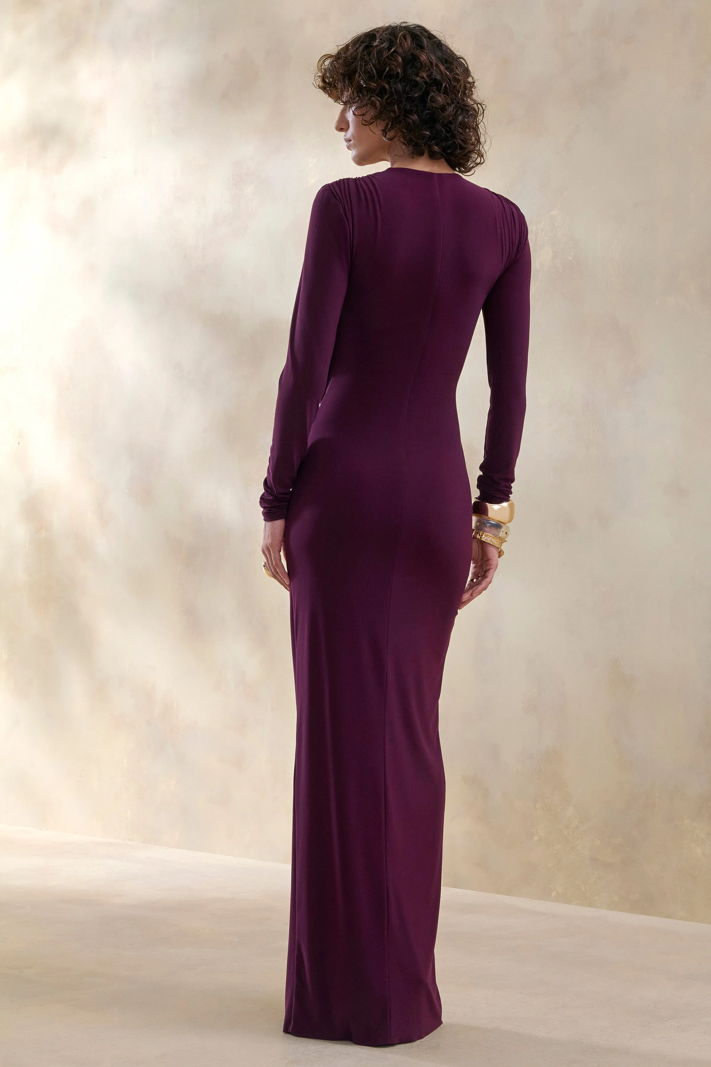 Desirelle | Plum Crew-Neck Maxi Dress With Gathered-Detailing sold by Club L London product image thumbnail 2