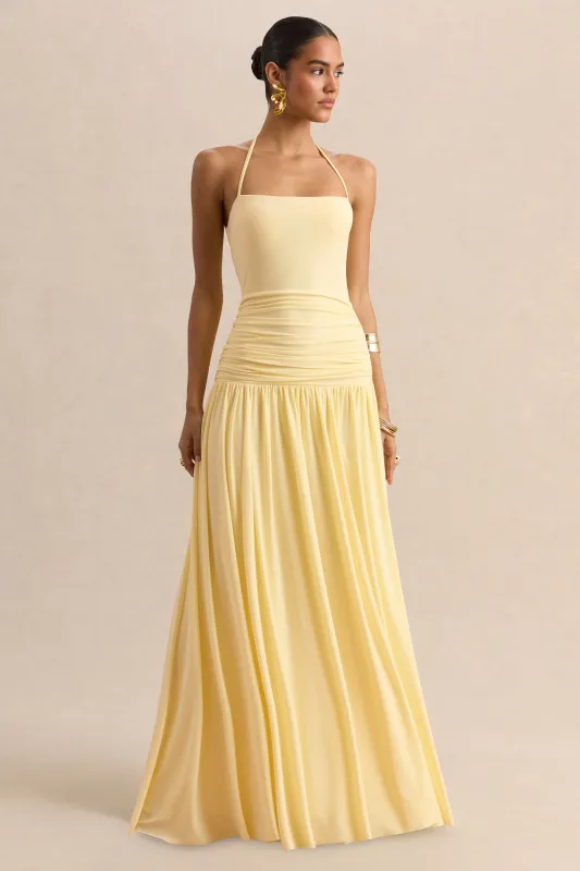 Nicolette | Lemon Square-Neck Maxi Dress With Ruched-Detailing sold by Club L London