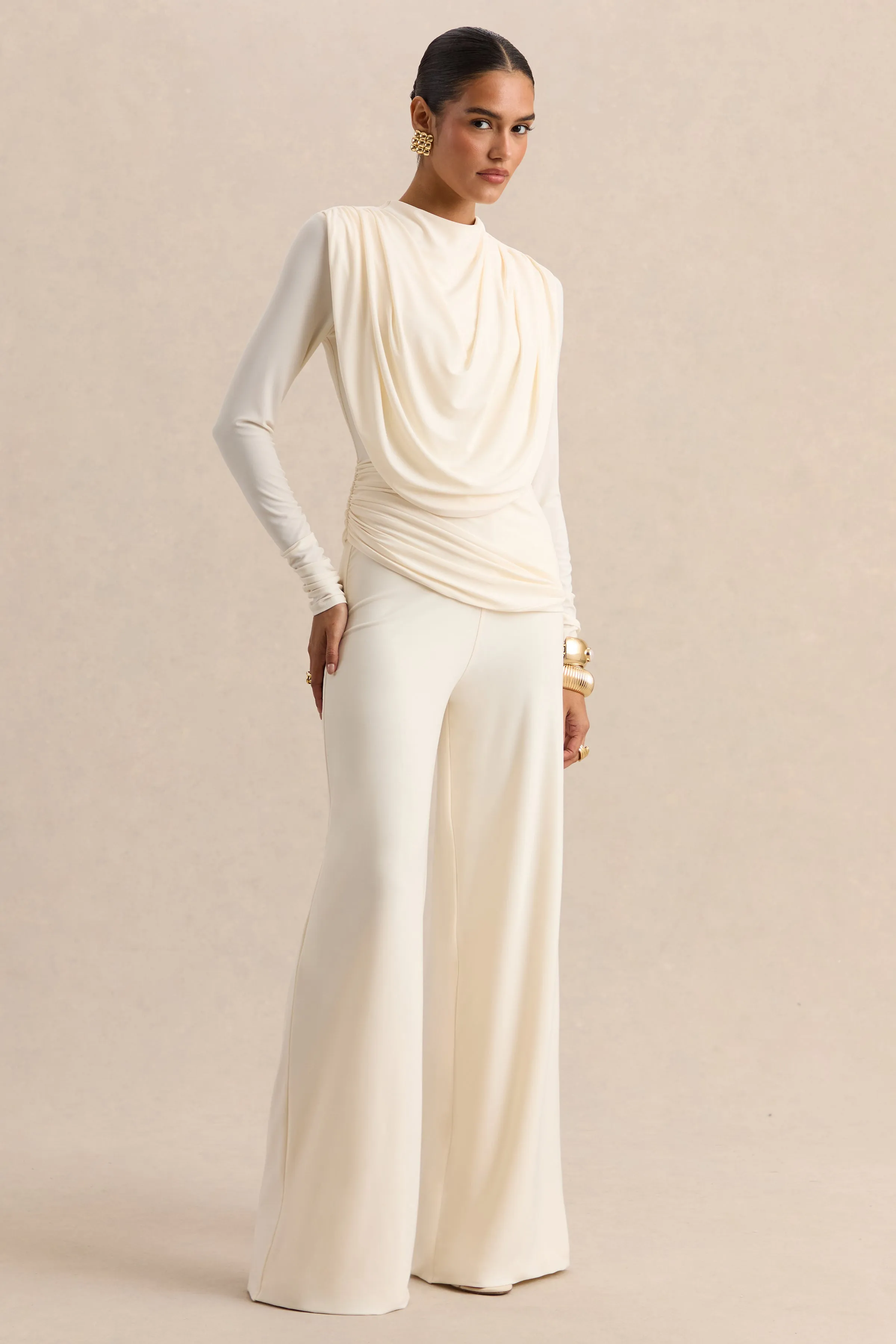 Raniella | White High-Neck Top With Gathered And Draped-Detailing sold by Club L London product image thumbnail 5