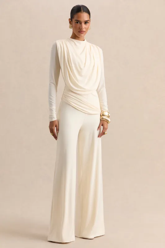 Raniella | White High-Neck Top With Gathered And Draped-Detailing sold by Club L London