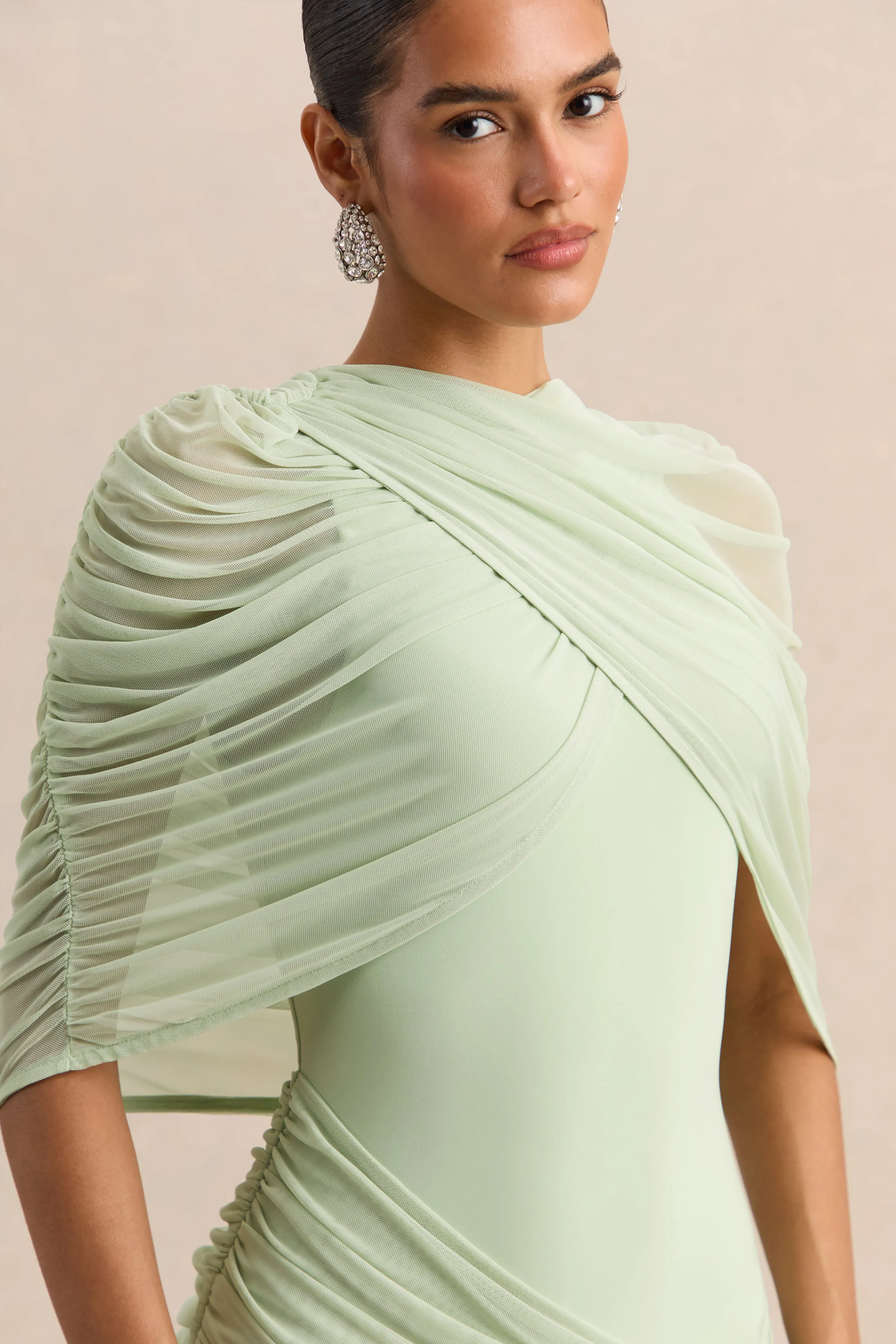 Magoria | Mint Mesh Round-Neck Cape sold by Club L London product image thumbnail 5