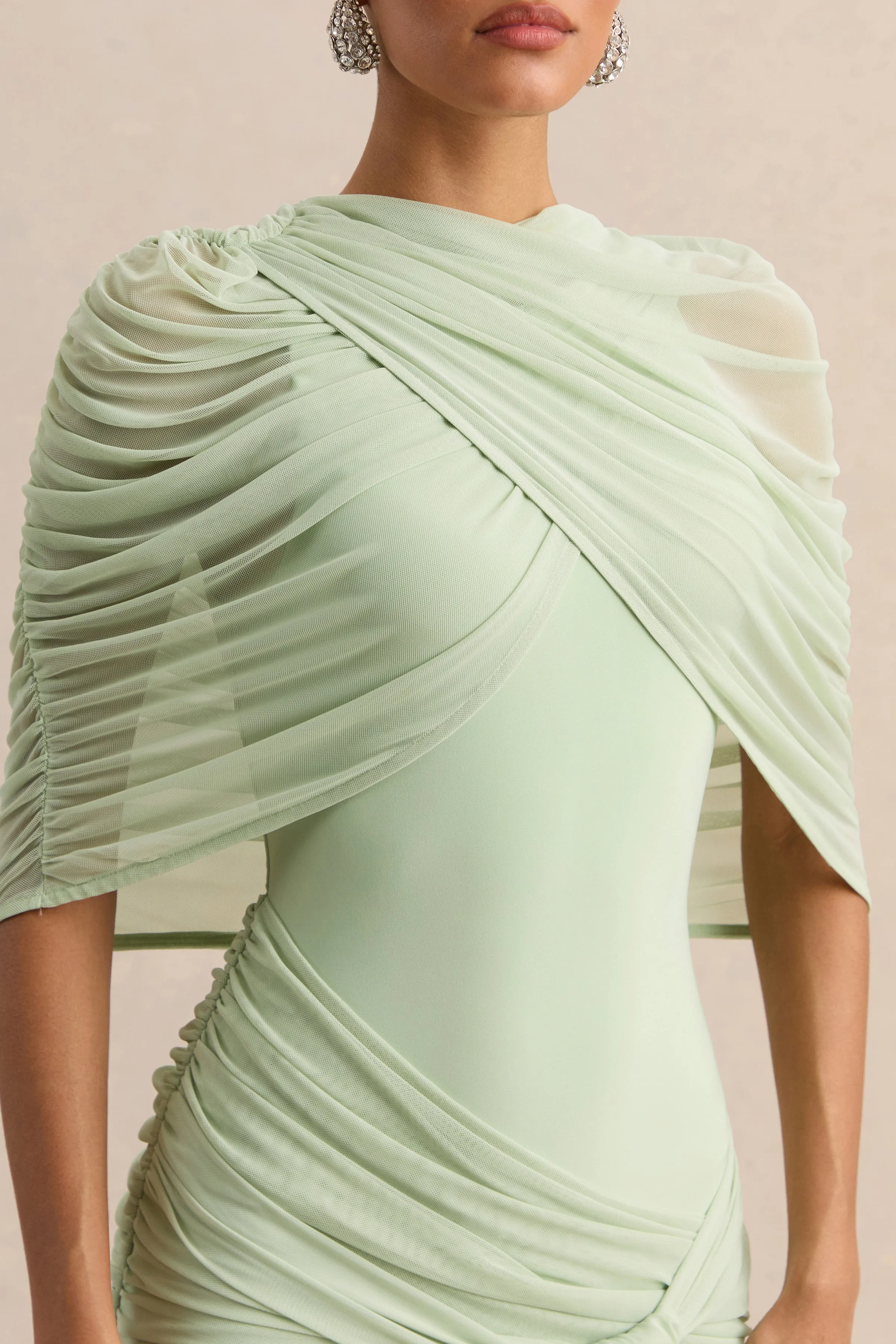 Magoria | Mint Mesh Round-Neck Cape sold by Club L London product image thumbnail 3