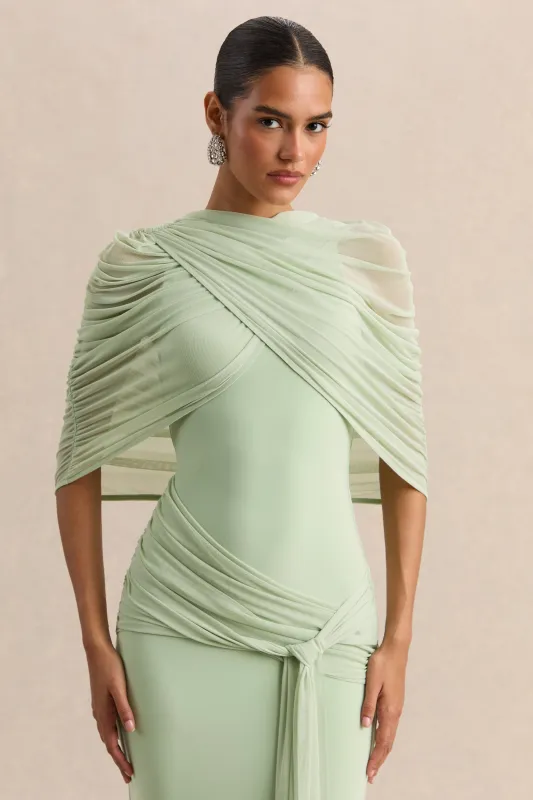 Magoria | Mint Mesh Round-Neck Cape sold by Club L London
