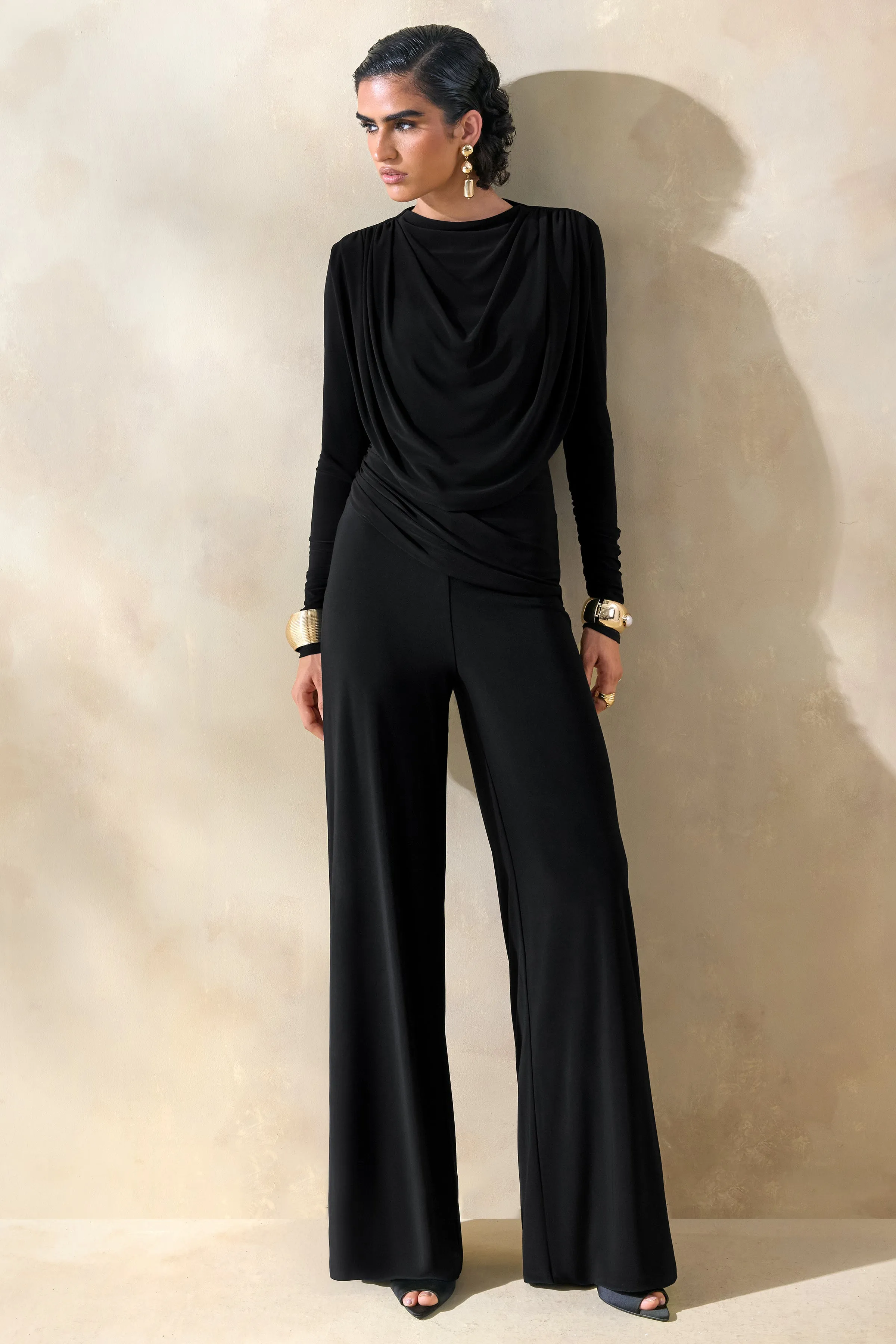 Raniella | Black High-Neck Top With Gathered And Draped-Detailing sold by Club L London product image thumbnail 4
