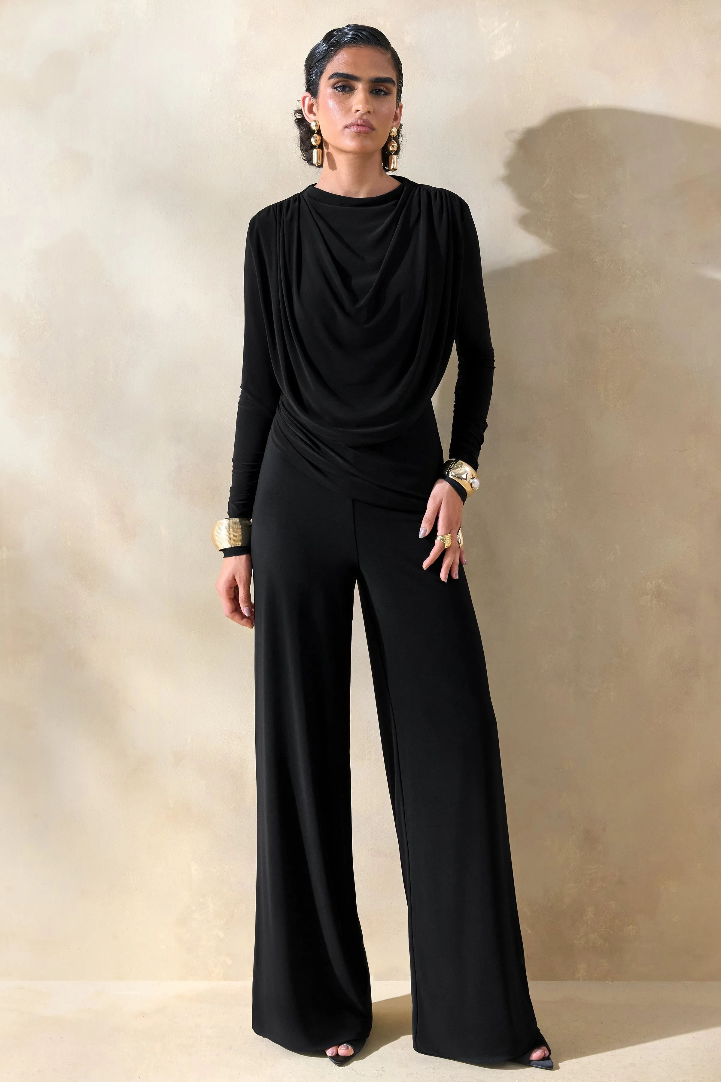 Raniella | Black High-Neck Top With Gathered And Draped-Detailing sold by Club L London product image thumbnail 5
