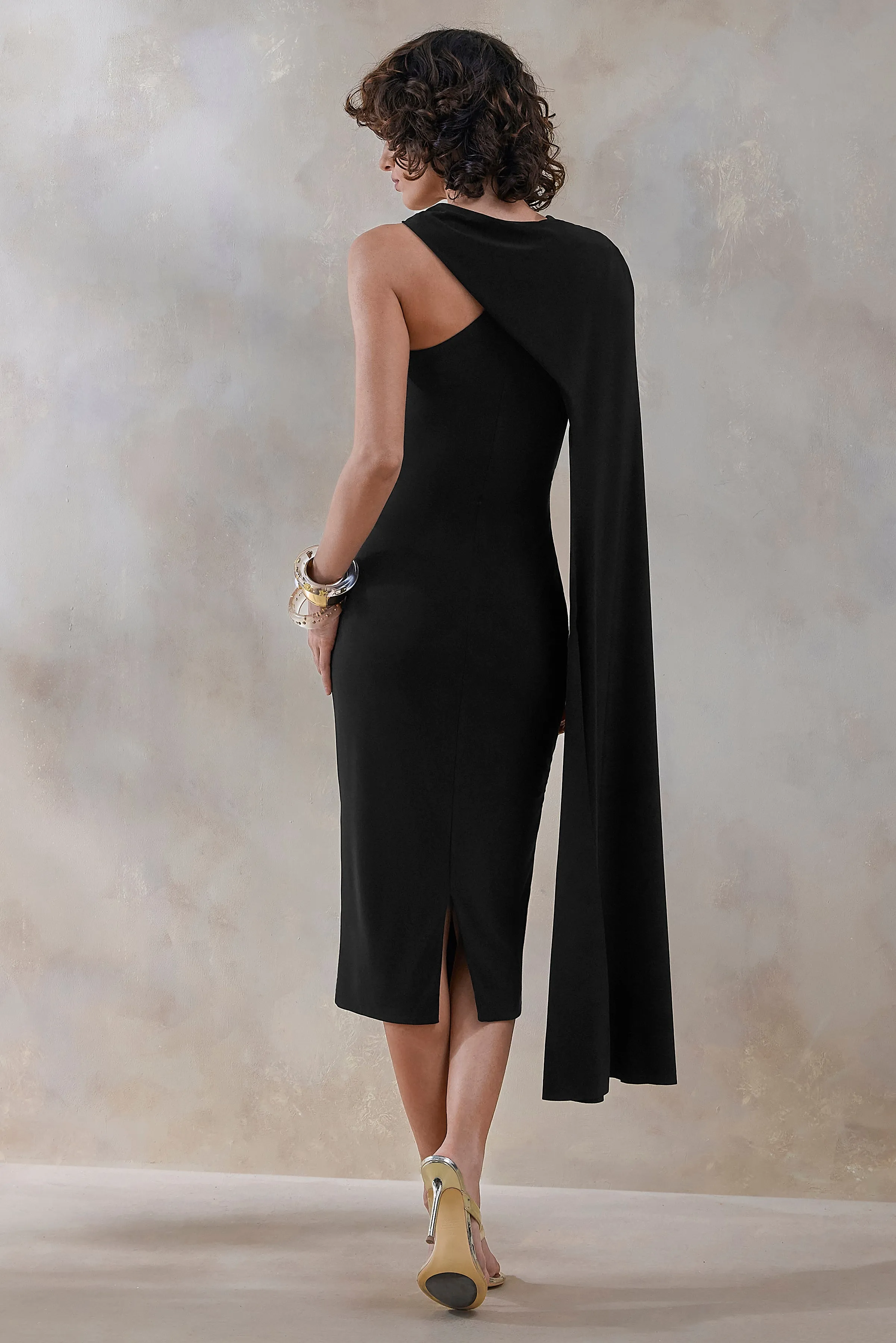 Misoria | Black High-Neck Midi-Dress With Cape-Sleeve sold by Club L London product image thumbnail 2