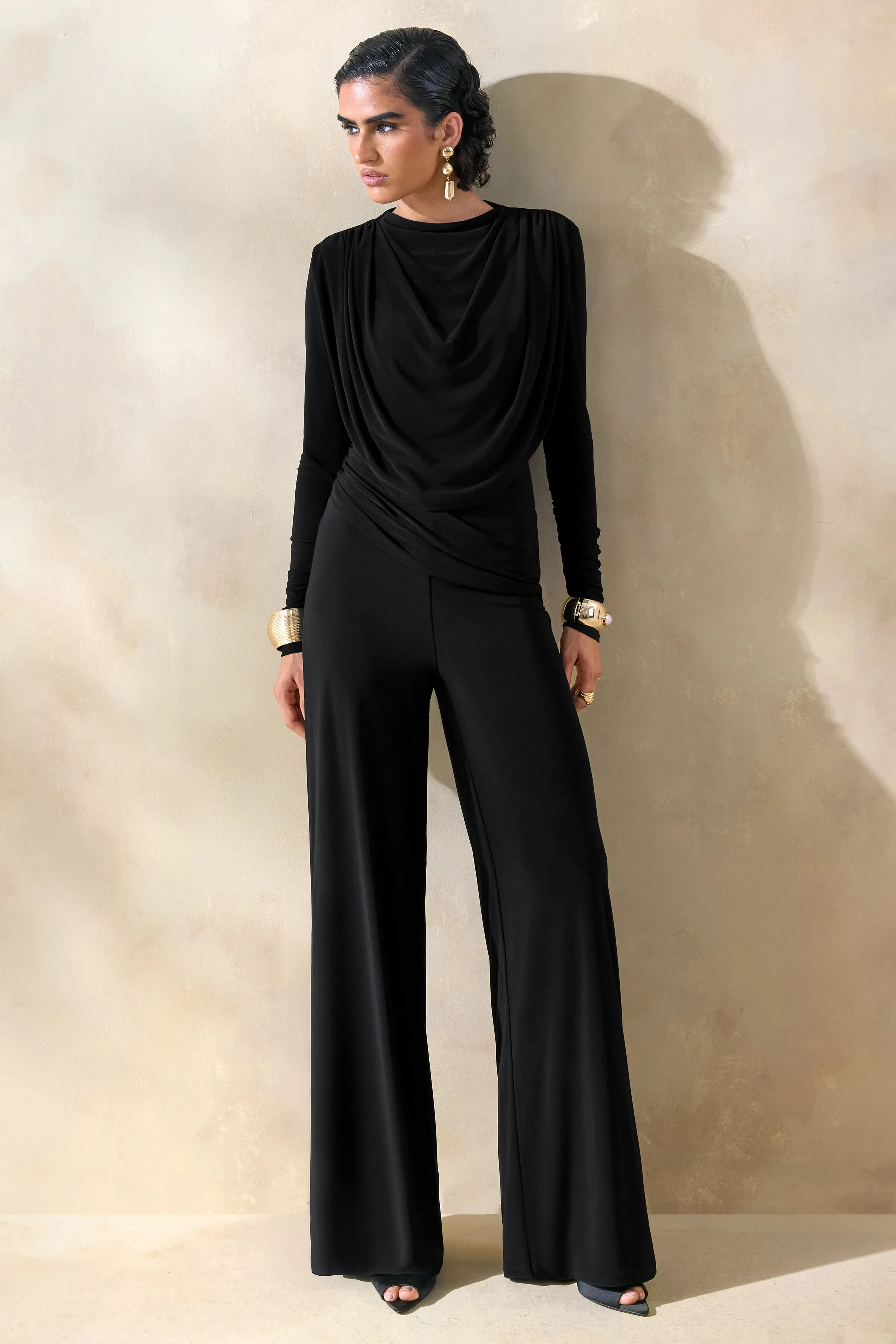 Safirra | Black Wide-Leg Trouser sold by Club L London product image thumbnail 5