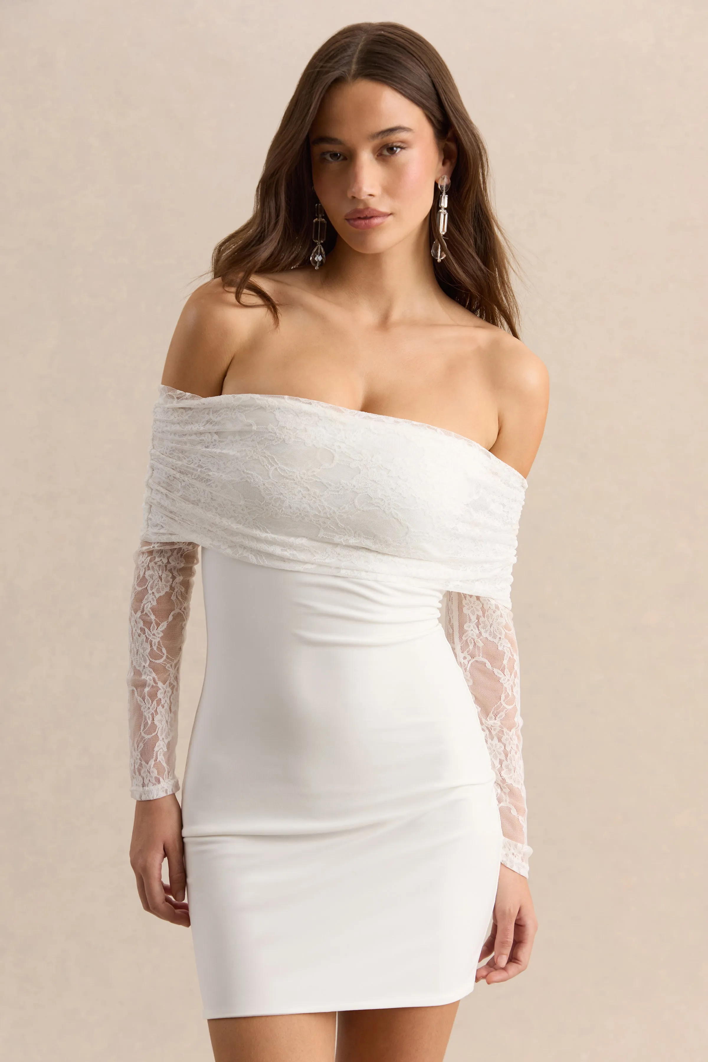 Incantelle | White Bardot-Neck Mini Dress sold by Club L London product image thumbnail 5