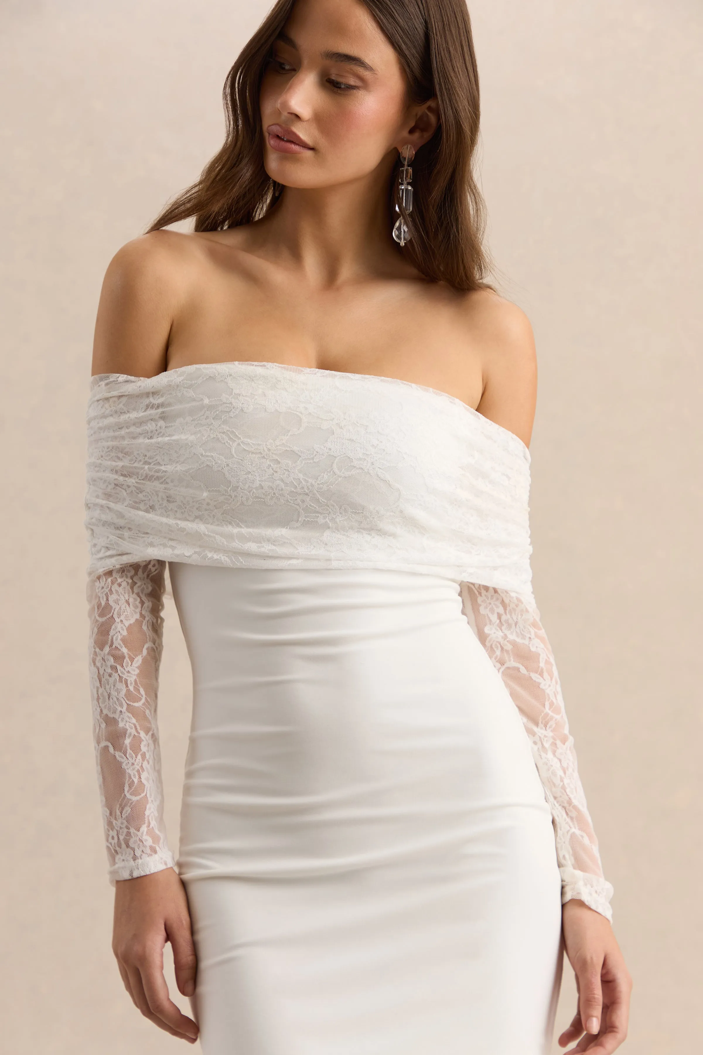 Incantelle | White Bardot-Neck Mini Dress sold by Club L London product image thumbnail 4