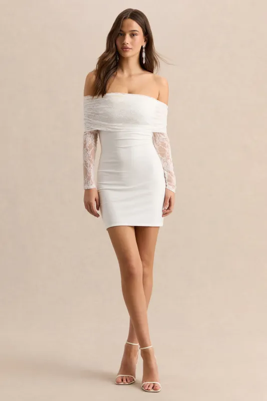 Incantelle | White Bardot-Neck Mini Dress made by Club L London