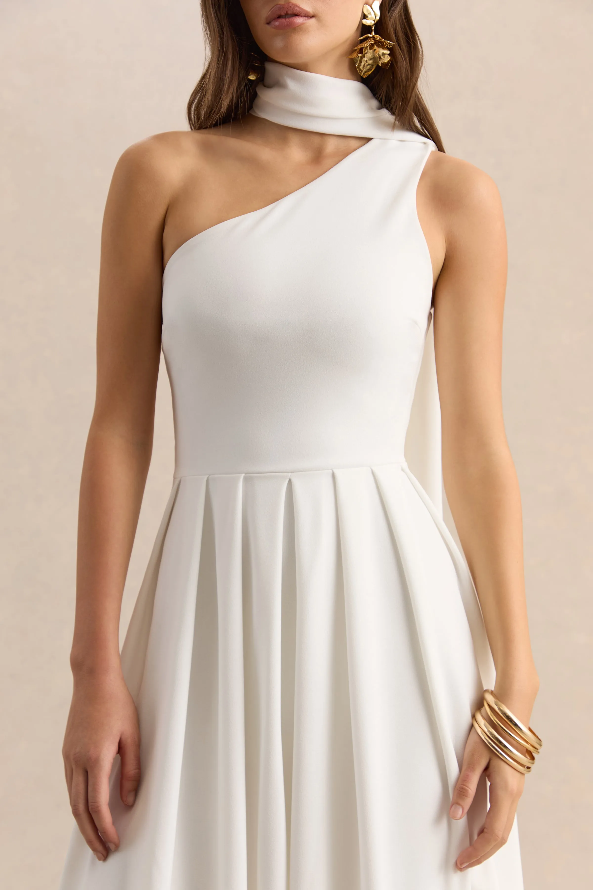 Odette | White Asymmetric-Neck Midi Dress With Scarf sold by Club L London product image thumbnail 3