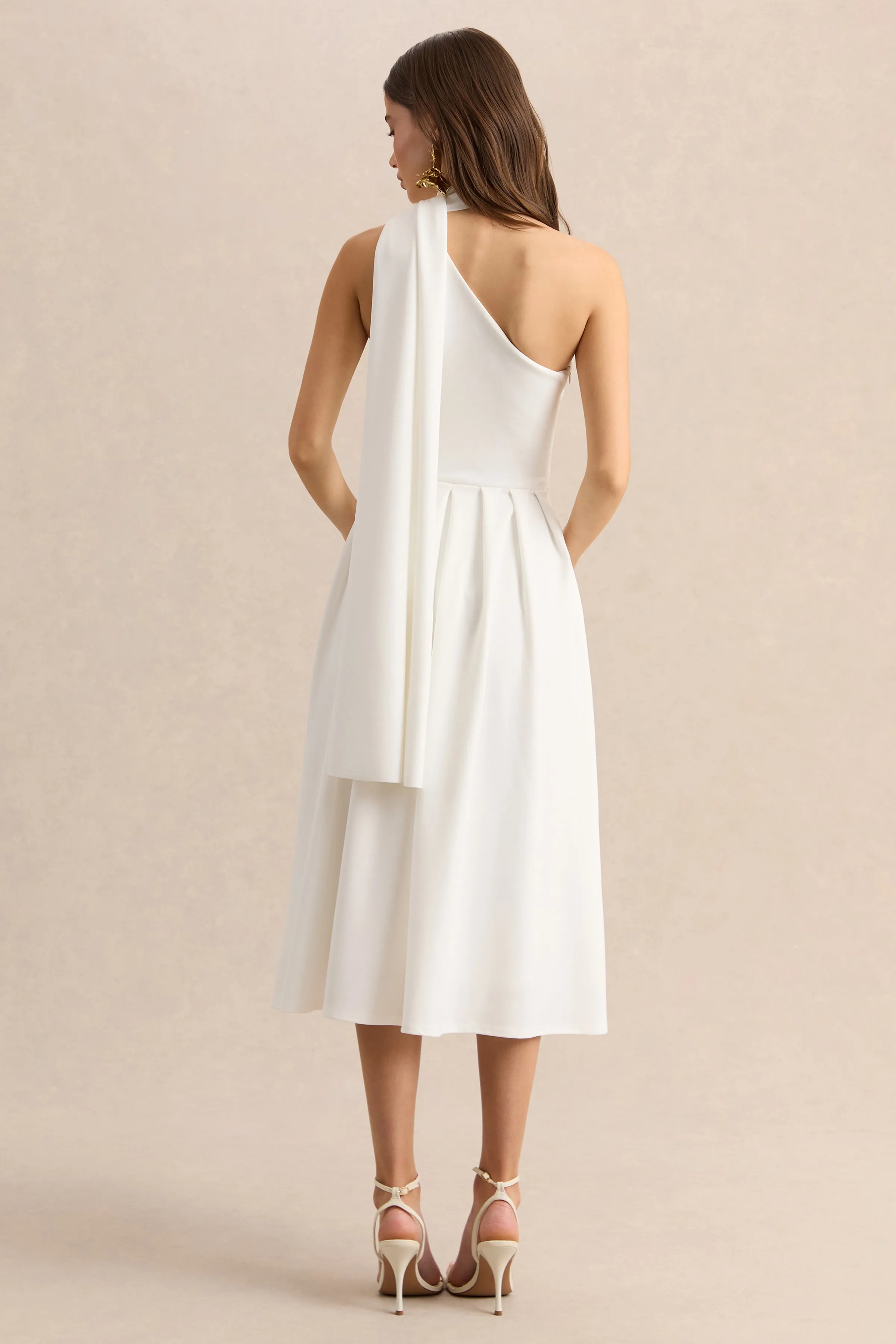 Odette | White Asymmetric-Neck Midi Dress With Scarf sold by Club L London product image thumbnail 2