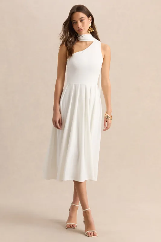 Odette | White Asymmetric-Neck Midi Dress With Scarf made by Club L London