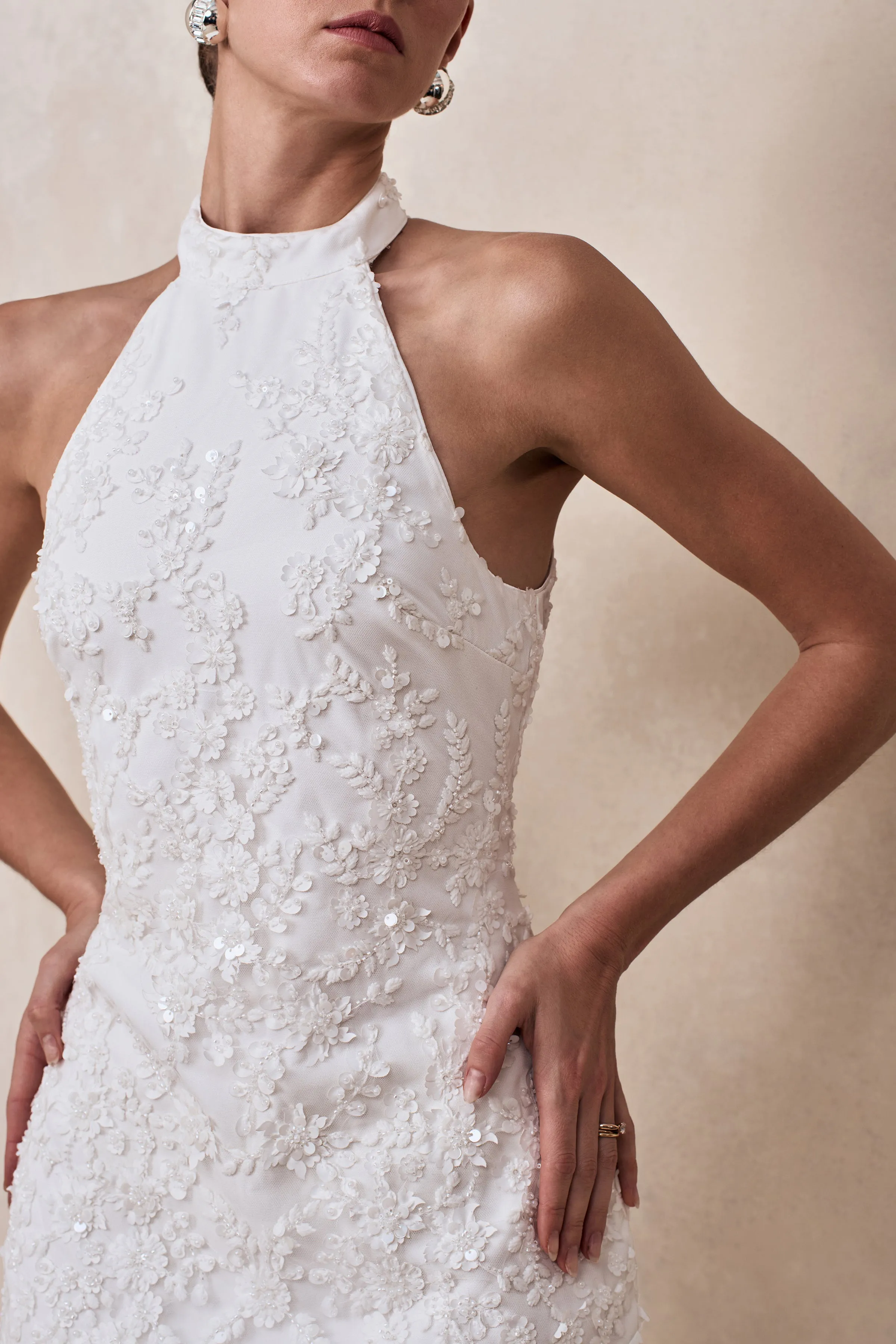 Penelope | White Embellished High Neck Mini Dress sold by Club L London product image thumbnail 5