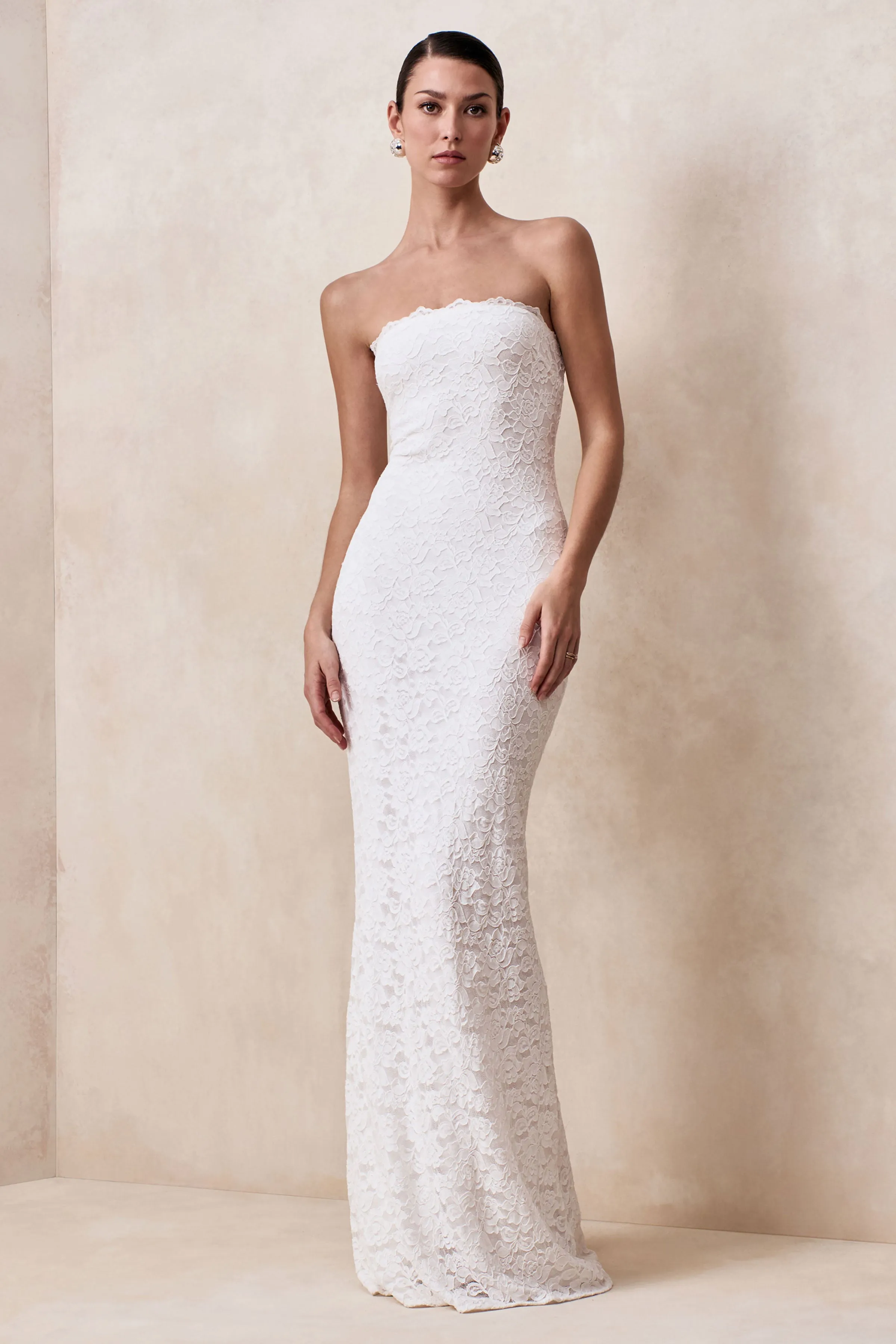 Massima | White Lace Bandeau Maxi Dress With Scarf-Detail sold by Club L London product image thumbnail 4